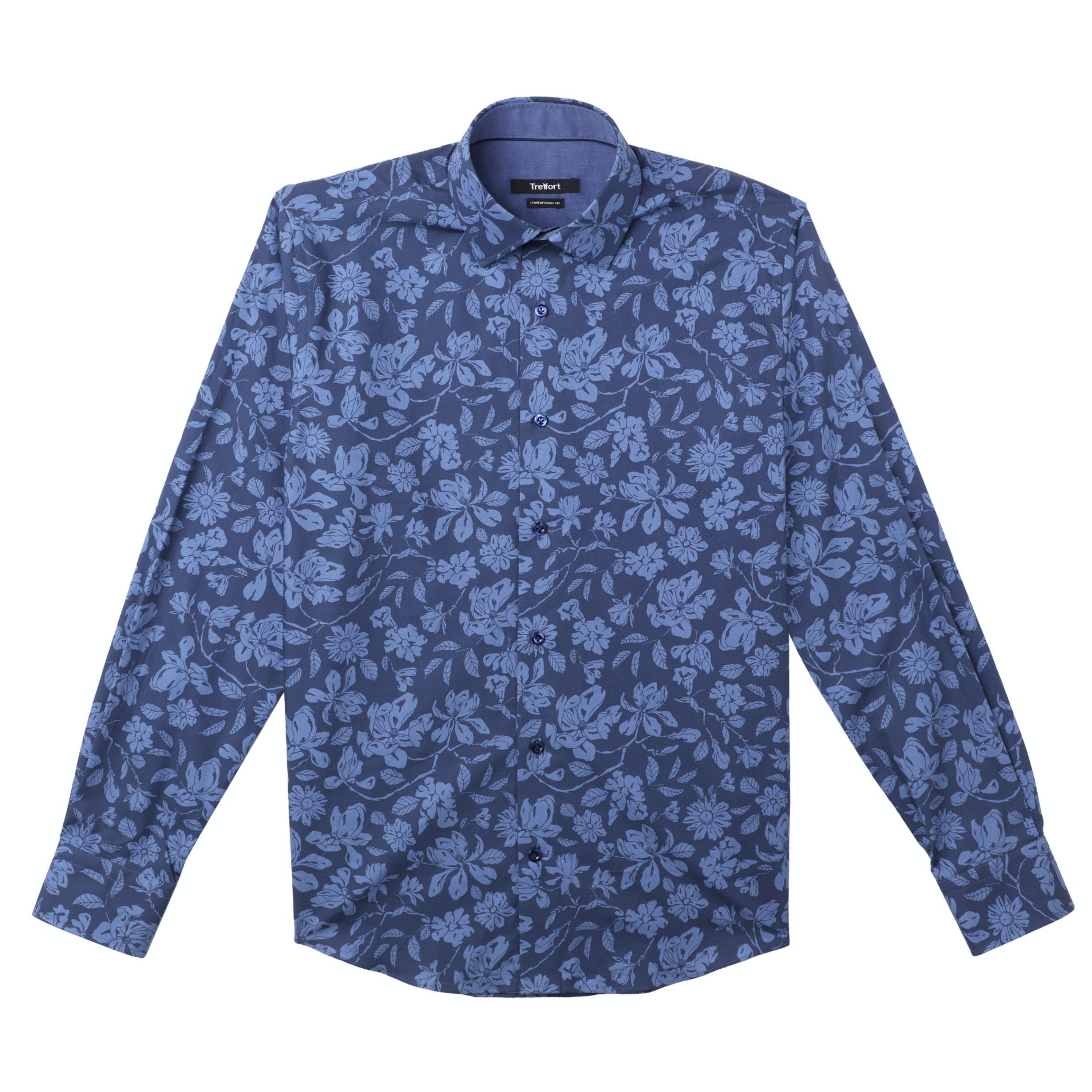 BLUE FLORAL GROVE TREFFORT LUXURY MENS DESIGNER DRESS SHIRT 