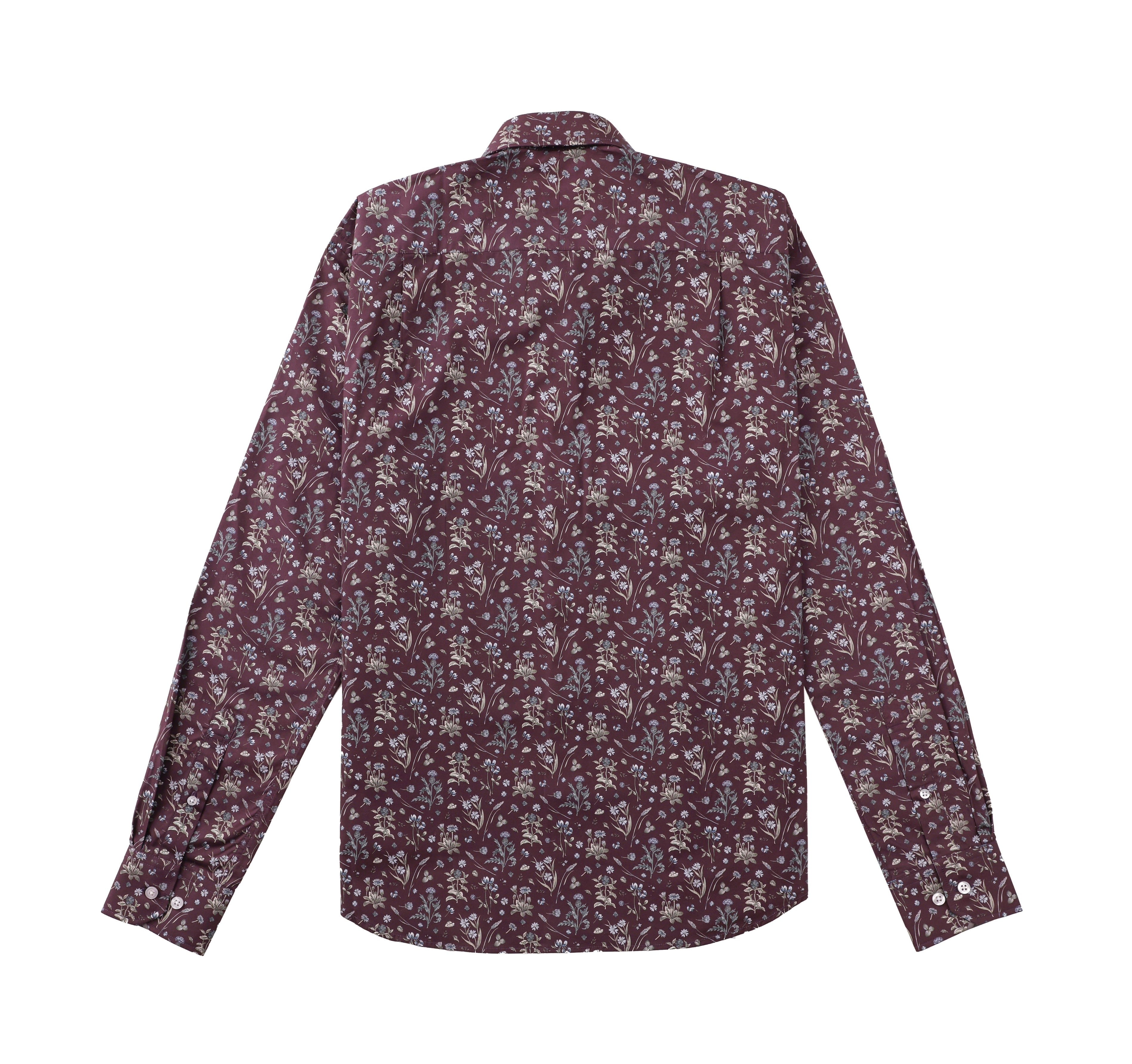 ELDRIDGE LUXURY HIGH-END DARK PURPLE-WINE MINI FLORAL TREFFORT MENS DRESS SHIRT BACK