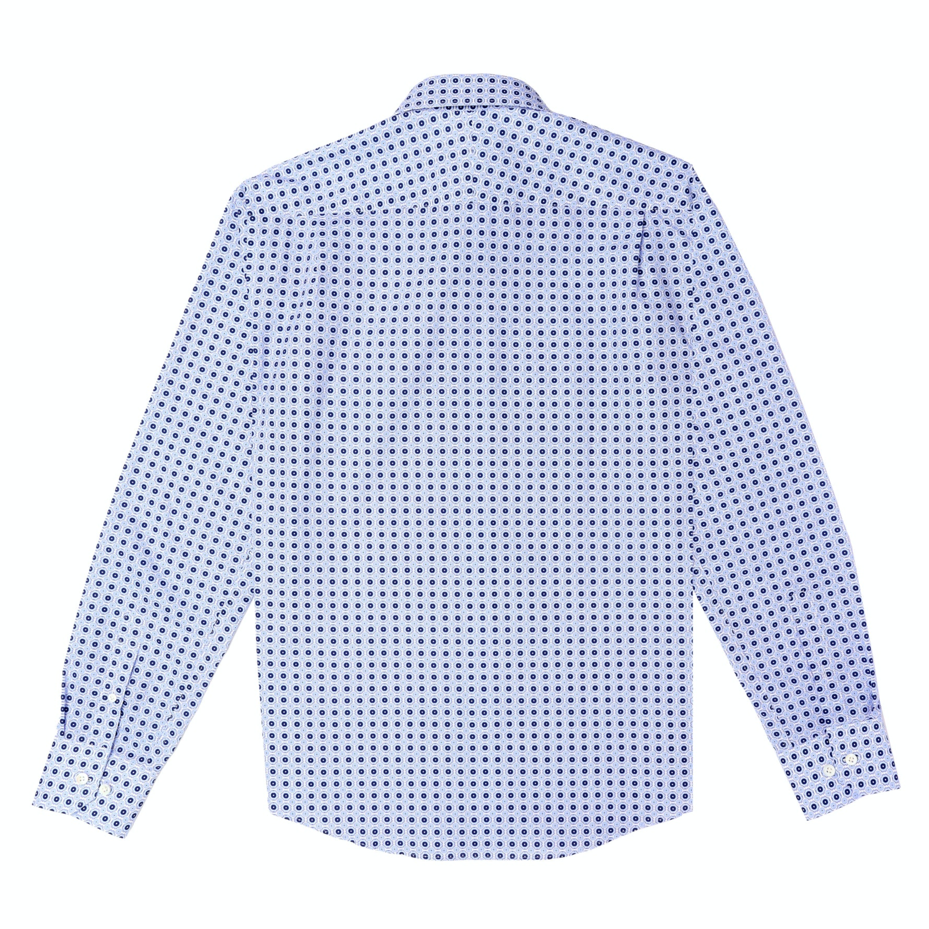 light blue shirt with geometric art deco navy print for men
