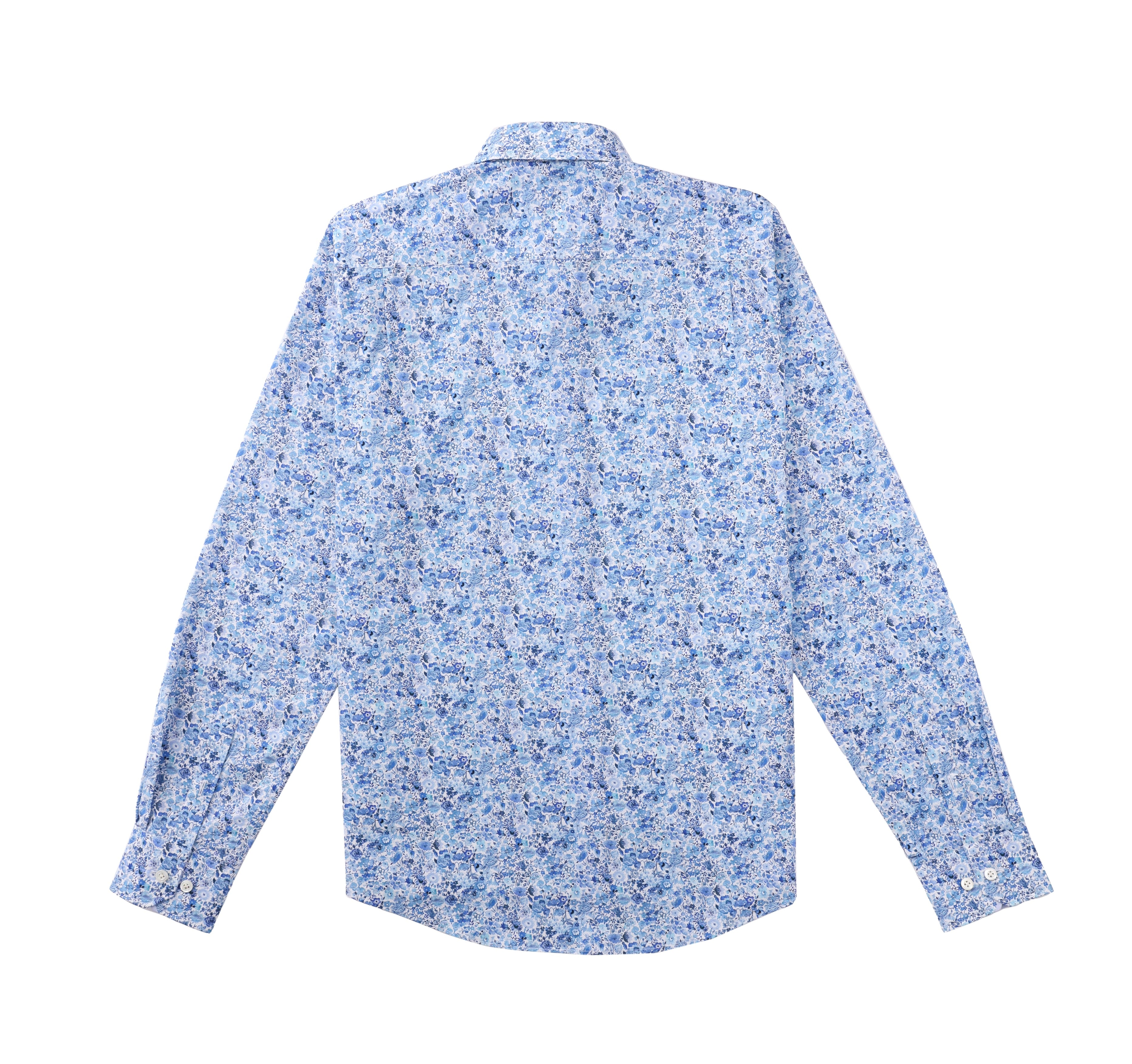 Luxury Cotton  Contemporary Fit Floral Print Design Treffort  Mens Shirt in Blue