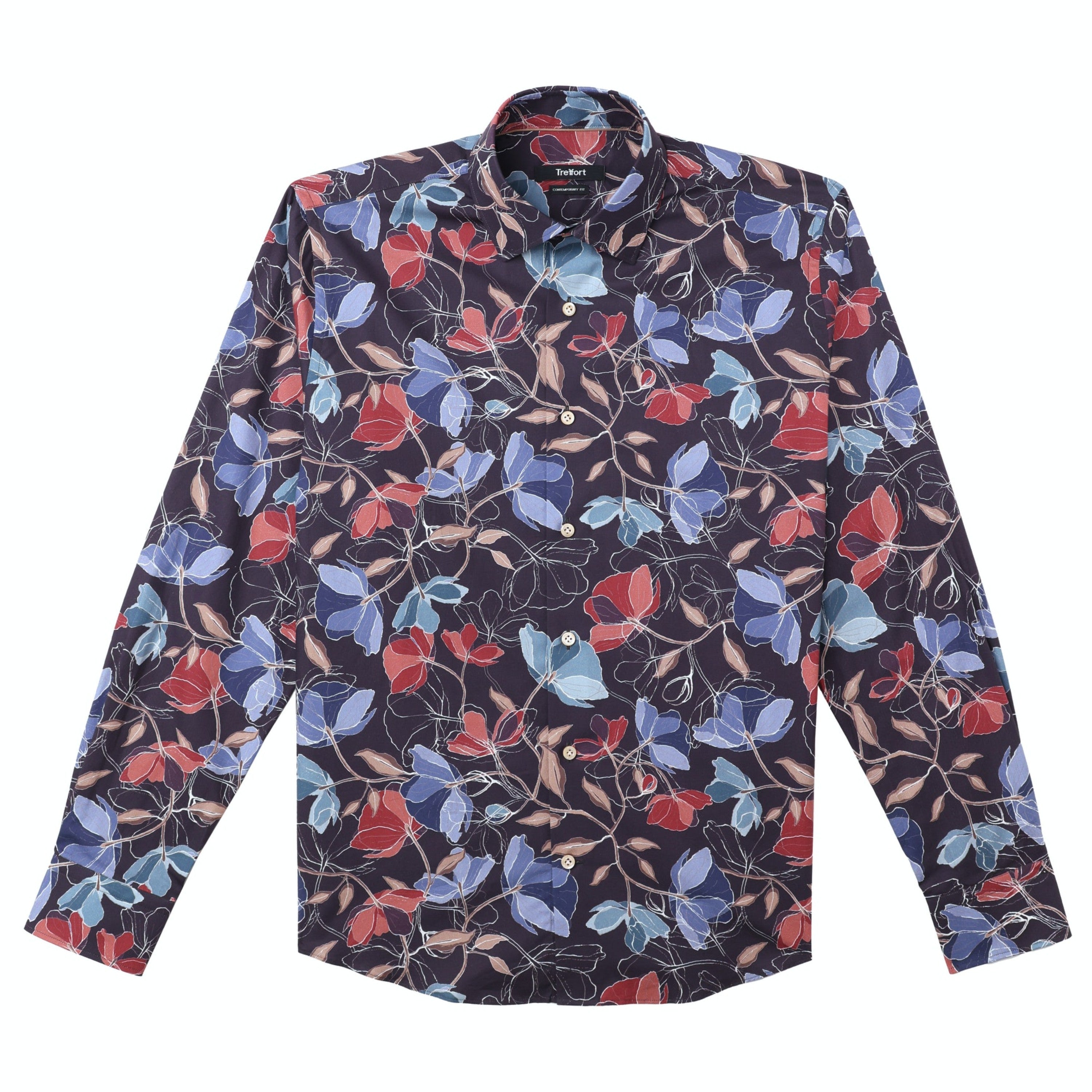 HARRISON LUXURY BLACK FLORAL HIGH-END SHIRT(DARK PLUM)100% EUROPEAN COTTON