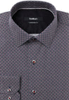 EXCHANGE BLACK PRINT BUTTON DOWN DRESS SHIRT - CASUAL /FORMAL EVENT - FRONT VIEW