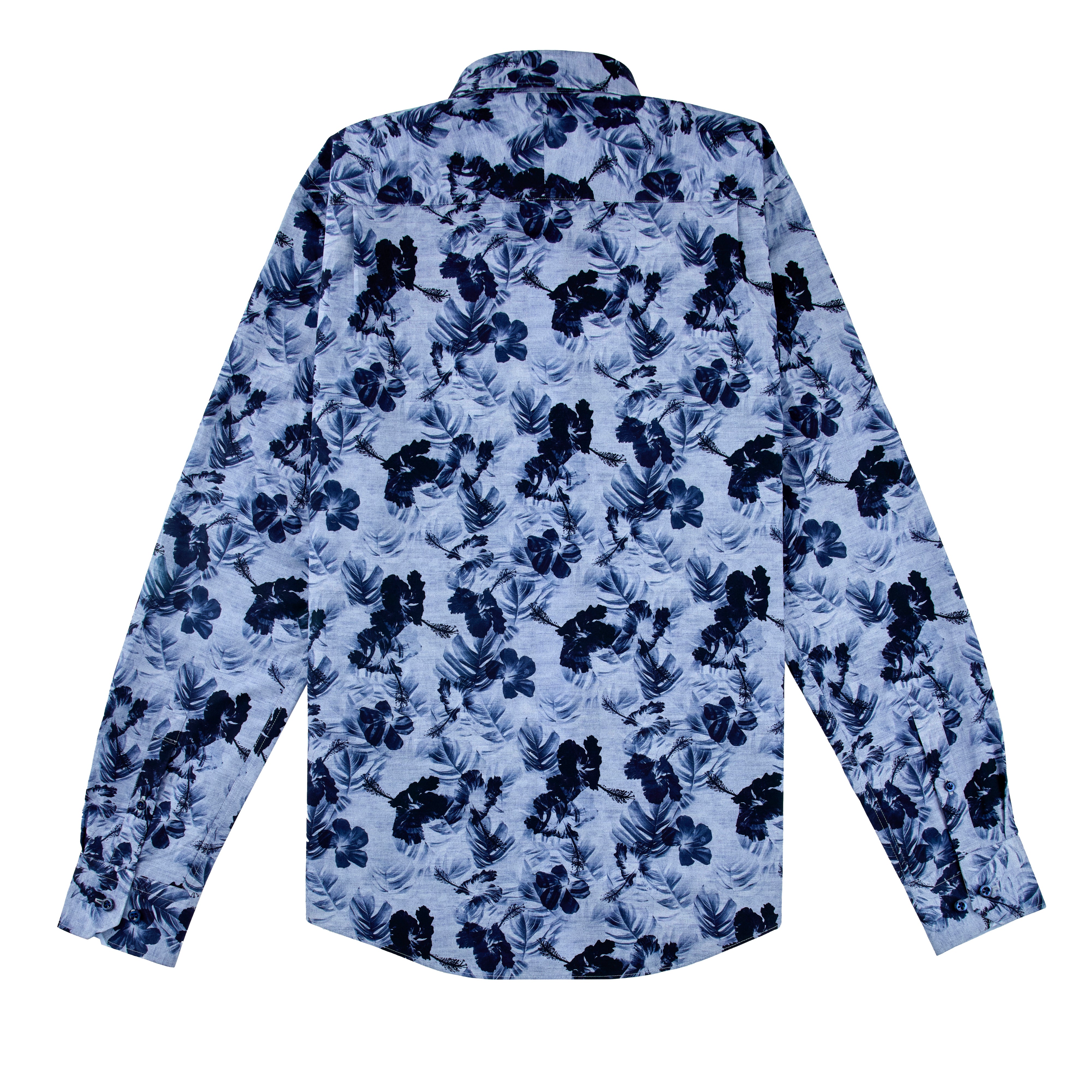 WATERMARK 2 TREFFORT MENS LUXURY COTTON BLUE FLORAL PRINT DRESS SHIRT BACK