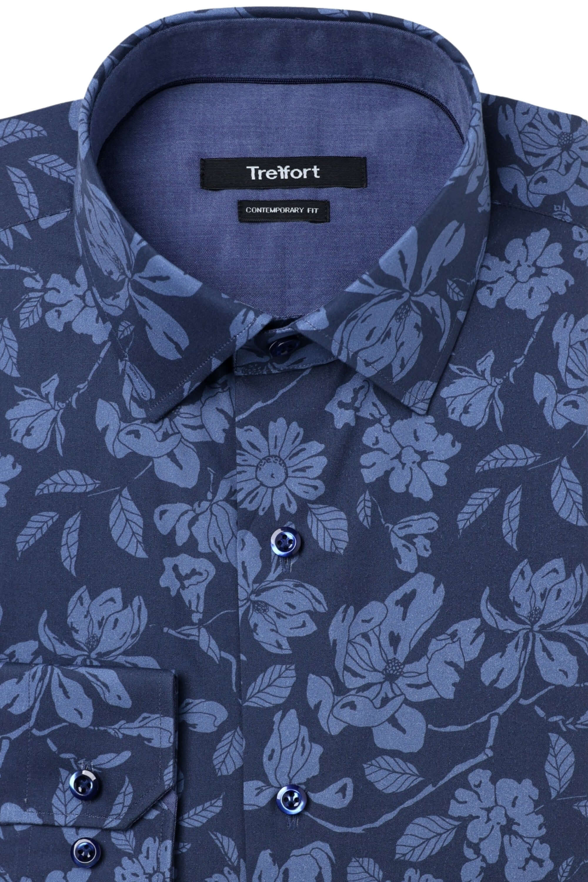 Treffortshirts Grove Navy Print Button Down Dress Shirt Casual FORMAL Event XL Navy
