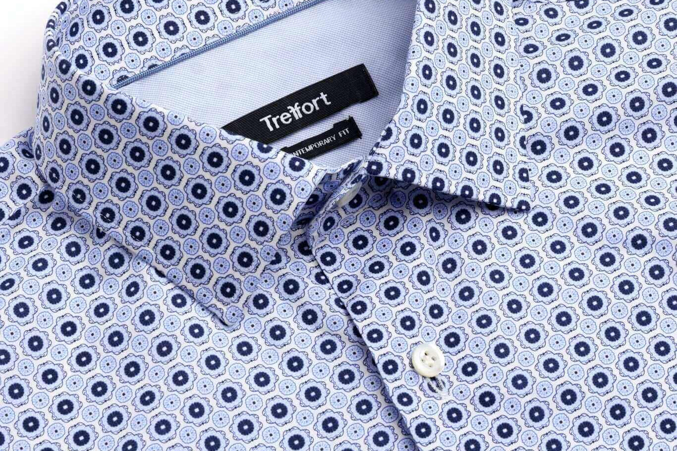 Luxury dress shirt with geometric pattern, highlighting dress shirt misconceptions, elegance, and high-end style.