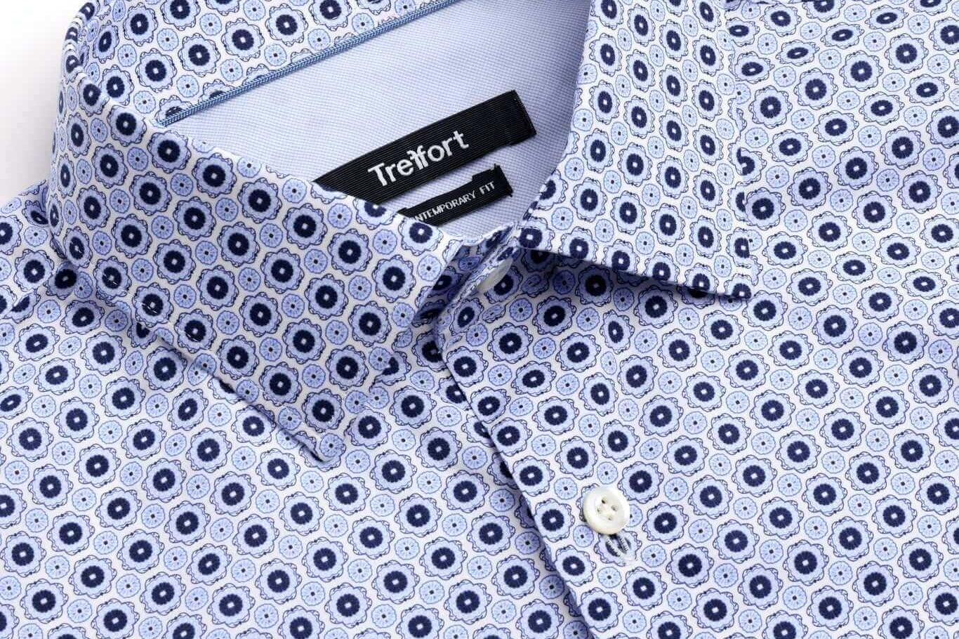 Luxury dress shirt with geometric pattern, highlighting dress shirt misconceptions, elegance, and high-end style.