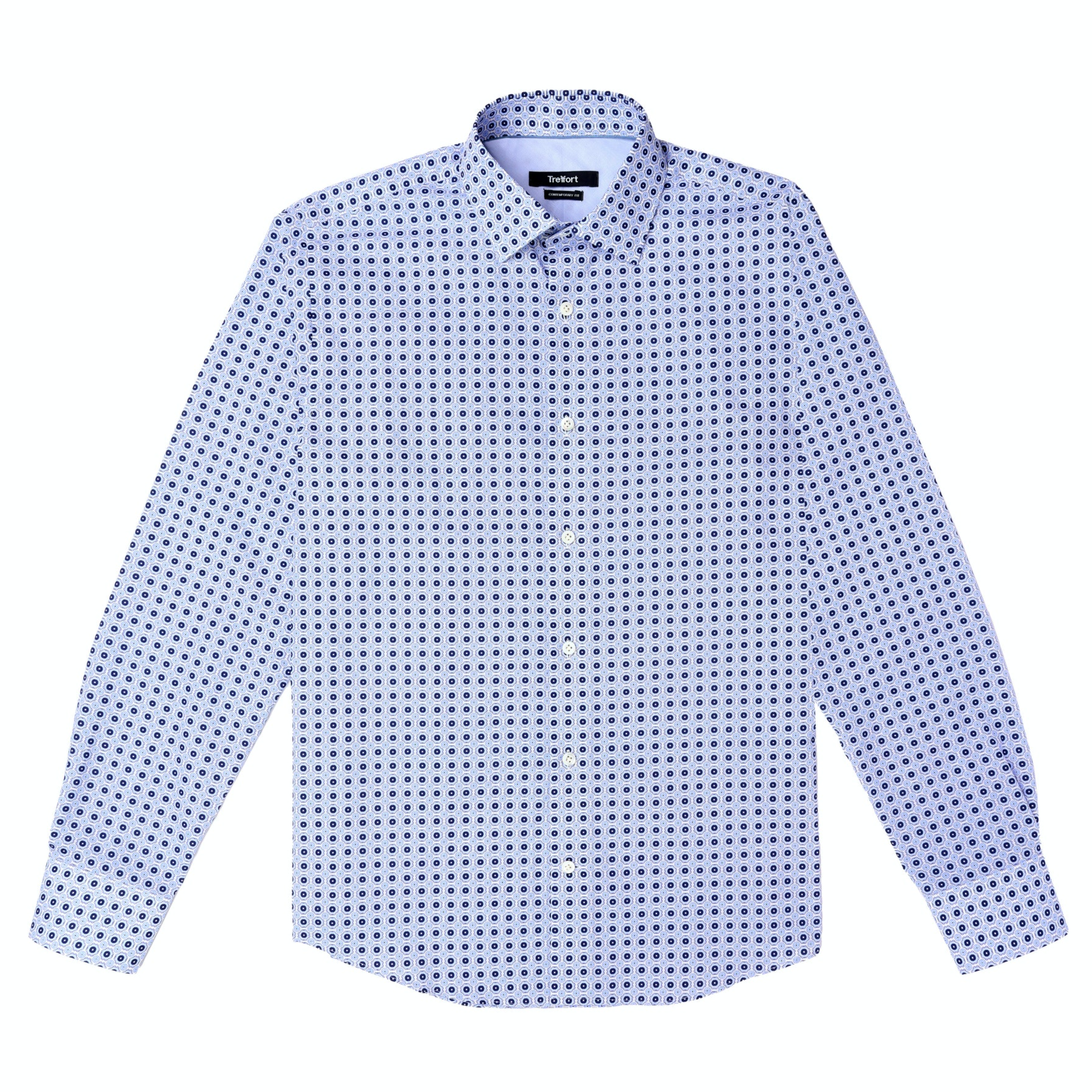 light blue shirt with geometric art deco navy print for men