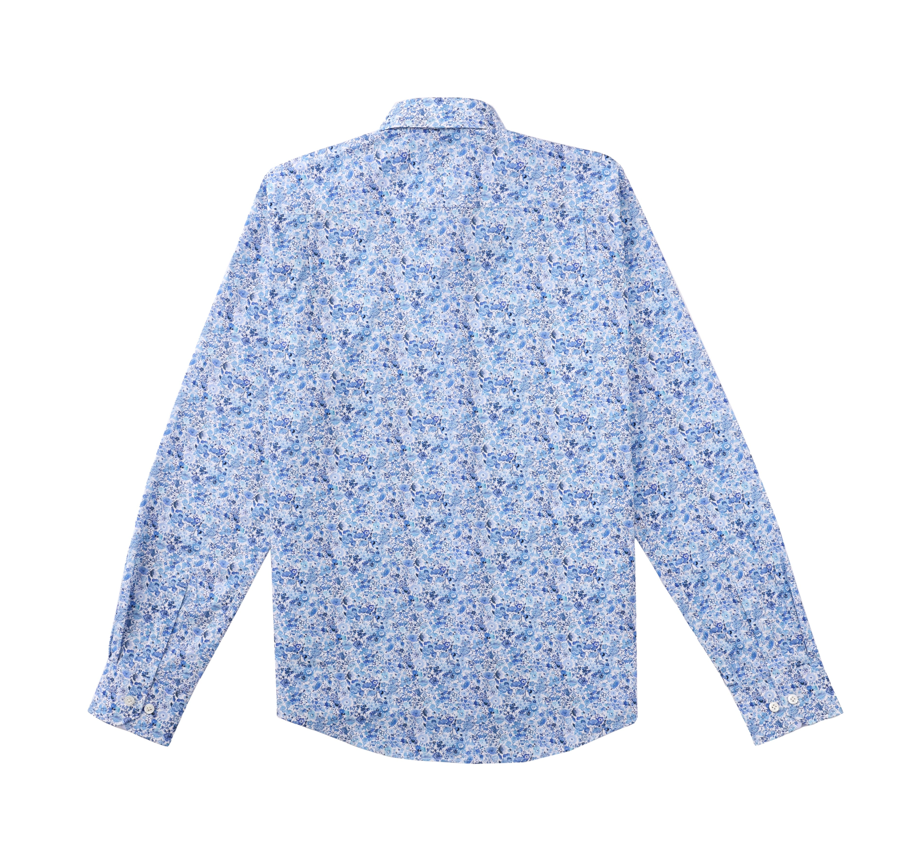 Luxury Cotton  Contemporary Fit Floral Print Design Treffort  Mens Shirt in Blue 