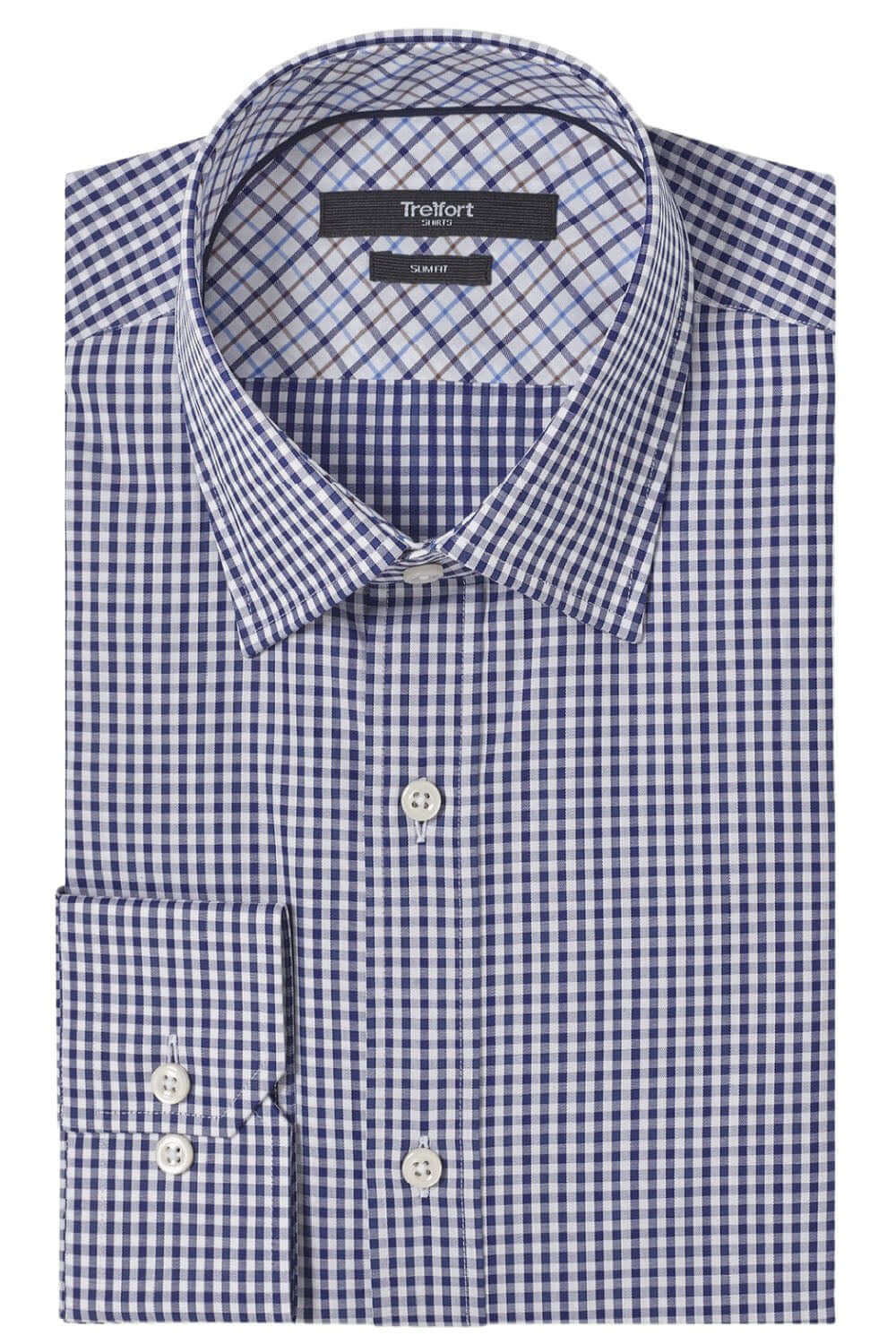 Grant Navy White luxury men's dress shirt contrast cuff – Treffort