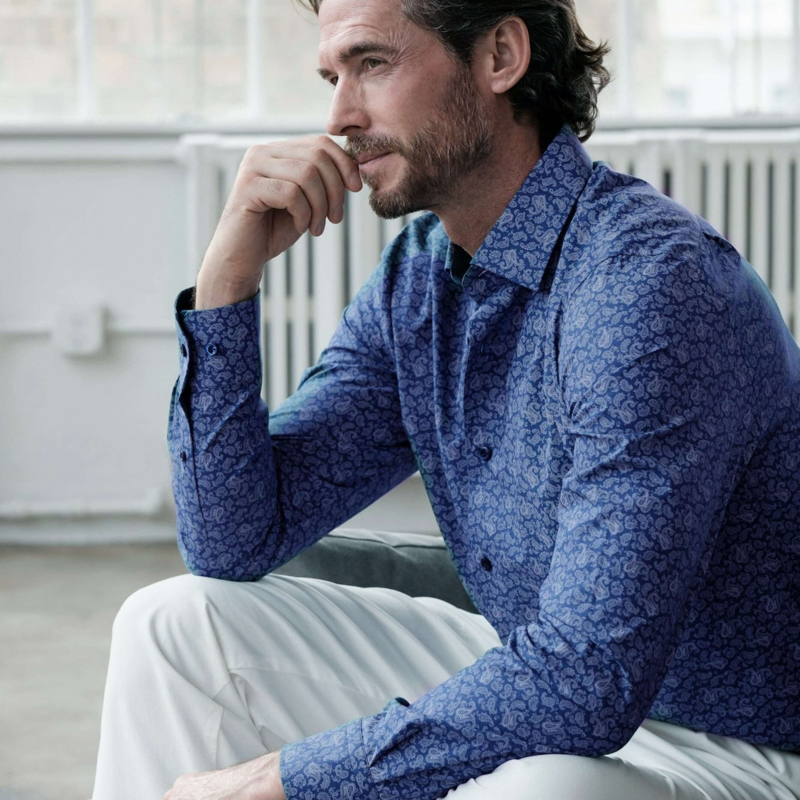 Barrow Blue Tan paisley luxury men's dress shirt – Treffort