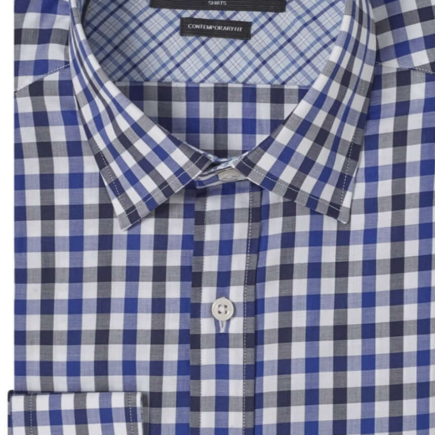 Monroe Navy Blue checkered luxury men's dress shirt – Treffort
