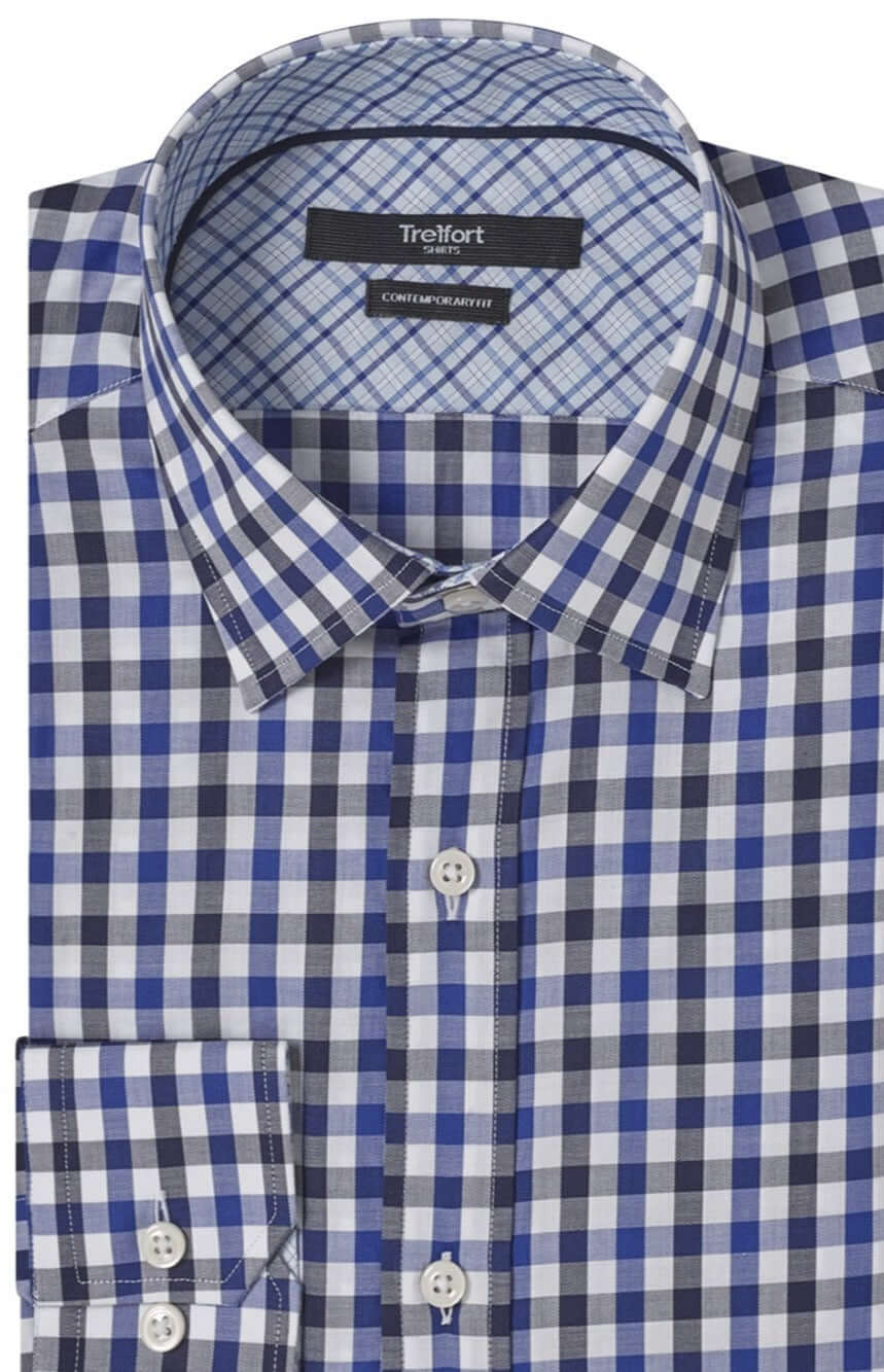 Monroe Navy Blue checkered luxury men's dress shirt – Treffort