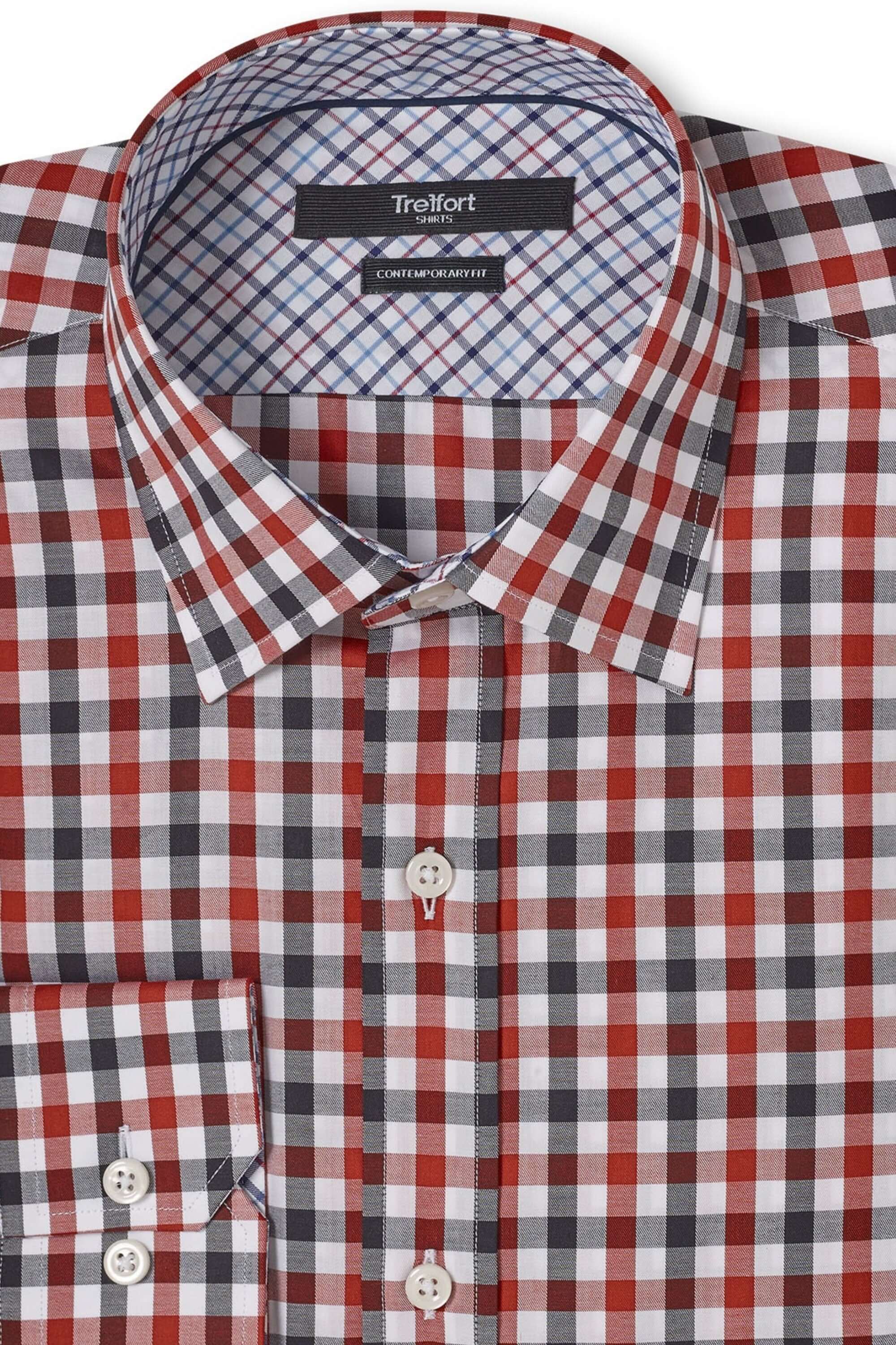 Monroe Navy Red checkered luxury men's dress shirt – Treffort