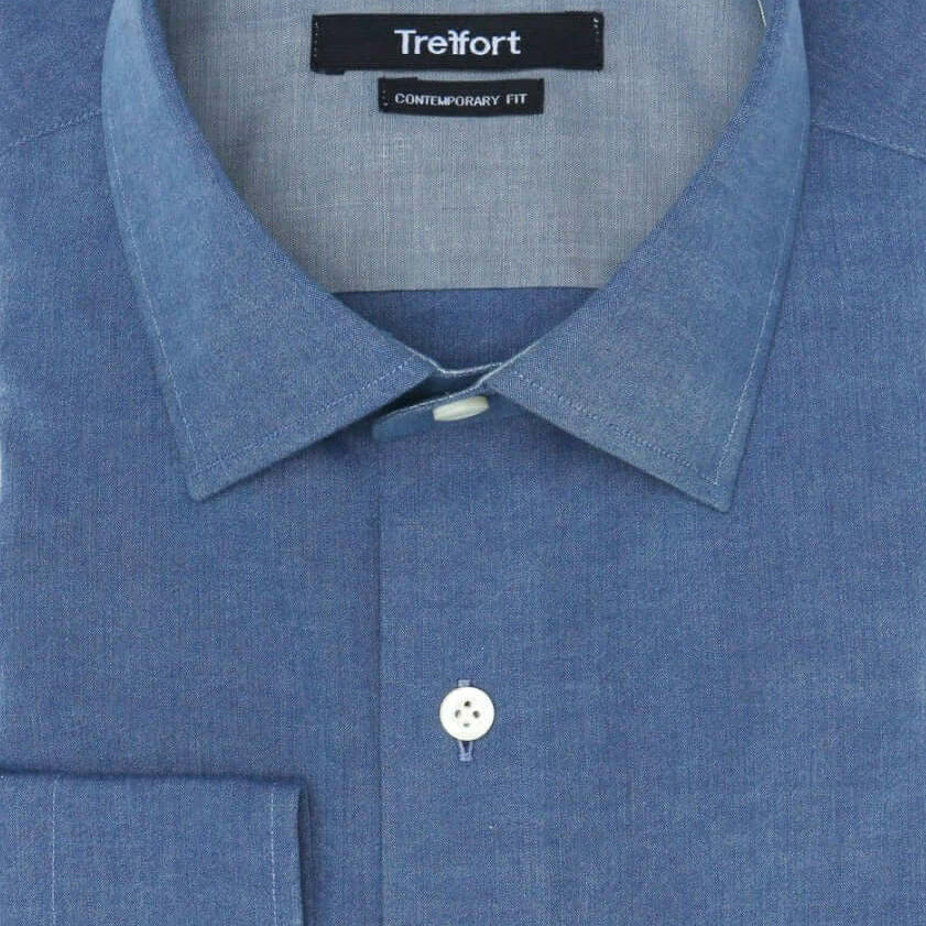 Stanton Blue Chambray luxury men's dress shirt contrast collar – Treffort