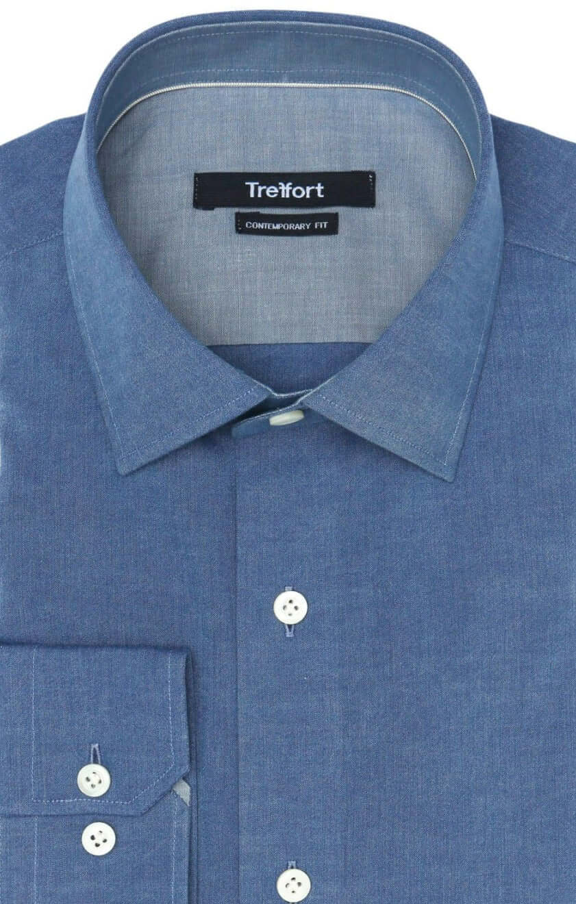 Stanton Blue Chambray luxury men's dress shirt contrast collar – Treffort