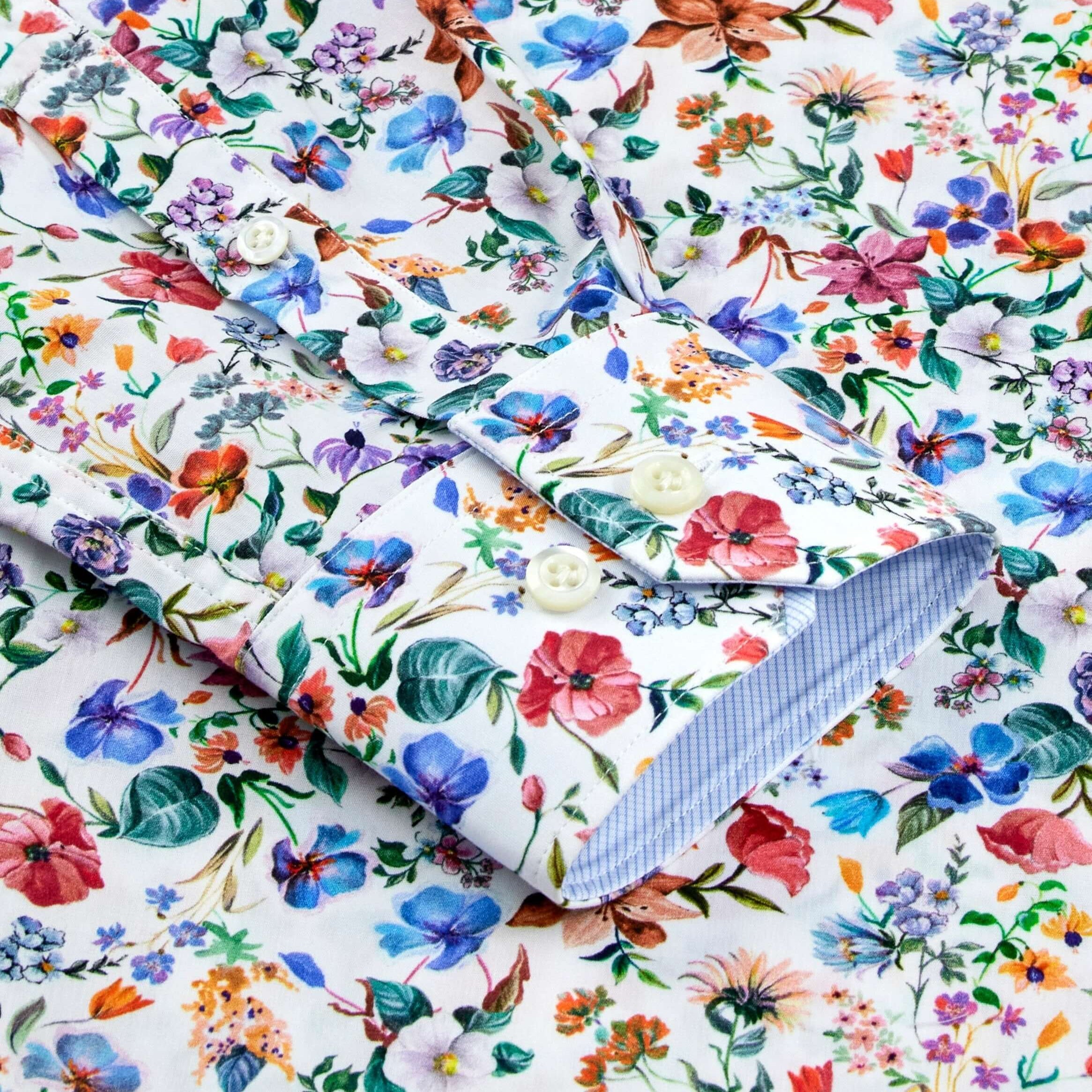 Cabrini Luxury Men's Floral Dress Shirt – Multicolor by Treffort in vibrant floral print, perfect for summer occasions.