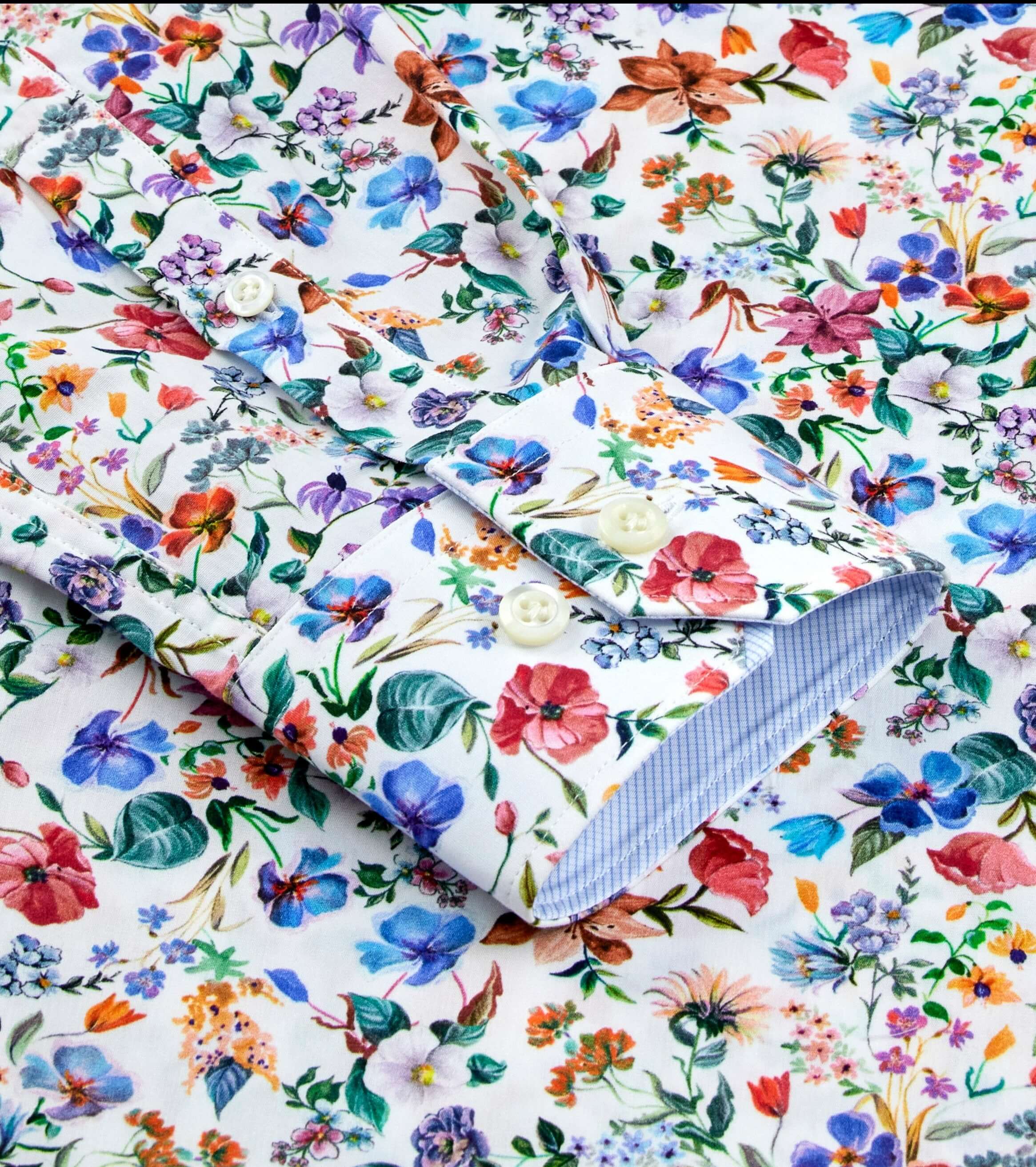Cabrini Luxury Men's Floral Dress Shirt – Multicolor by Treffort in vibrant floral print, perfect for summer occasions.