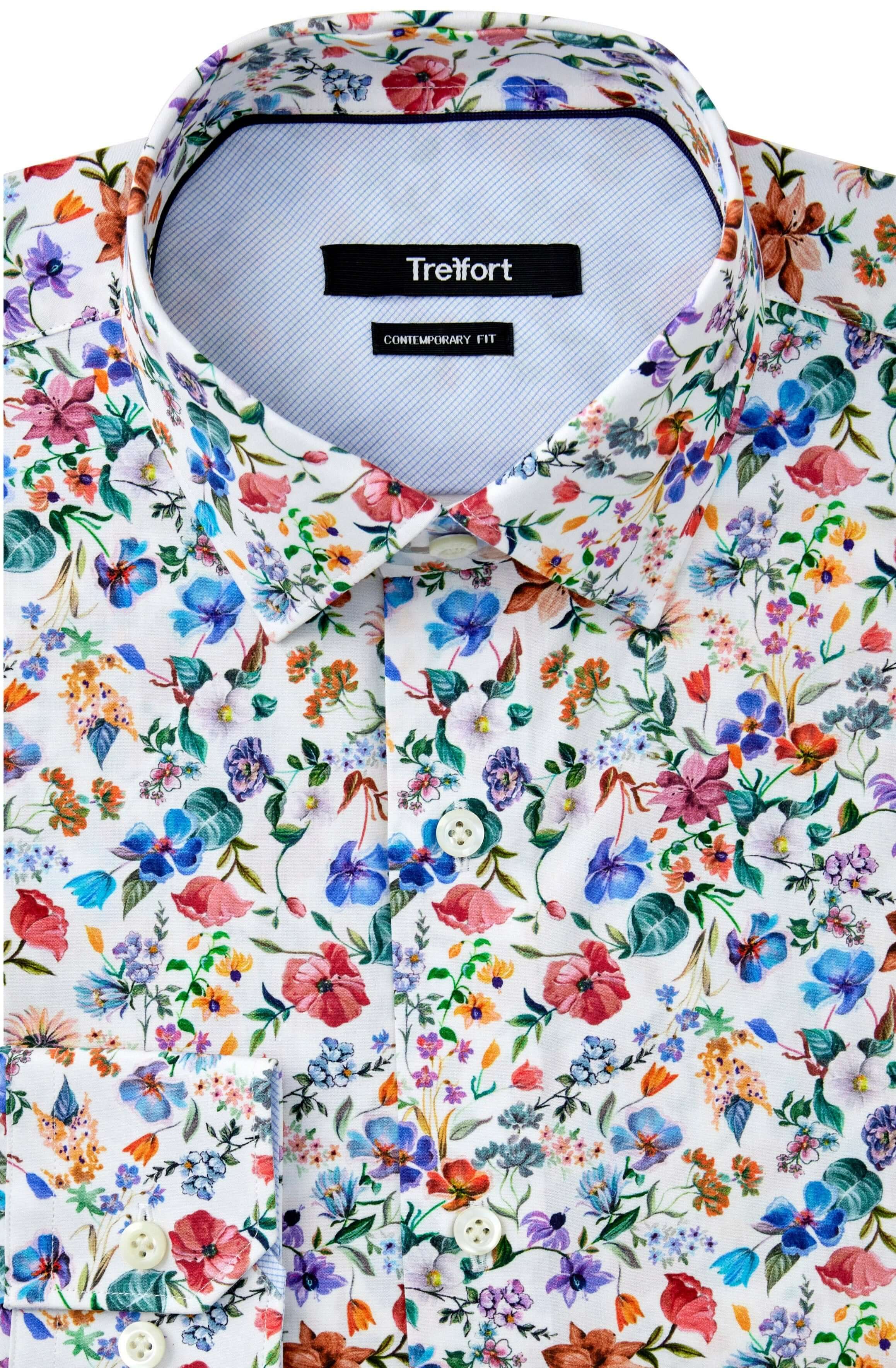 Cabrini Luxury Men's Floral Dress Shirt – Multicolor | Treffort, vibrant floral luxury shirt made of 100% premium long-staple cotton