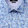 Close-up of Charles Luxury Men's Floral Dress Shirt – White/Blue | Treffort, featuring premium cotton with white and blue floral print.