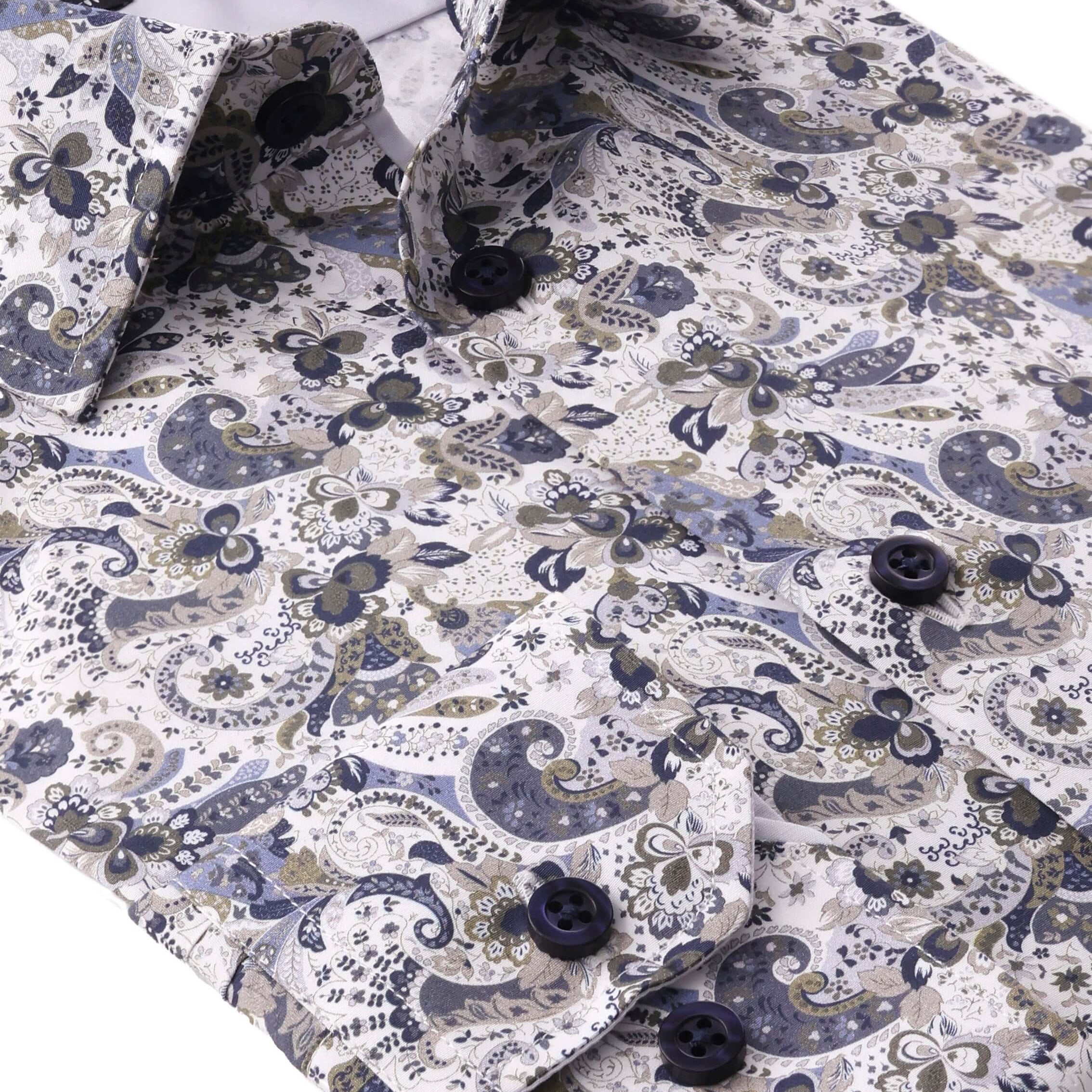Hamilton Luxury Men's Paisley Dress Shirt – Multicolor | Treffort, crafted from 100% cotton, showcasing a sophisticated paisley pattern.