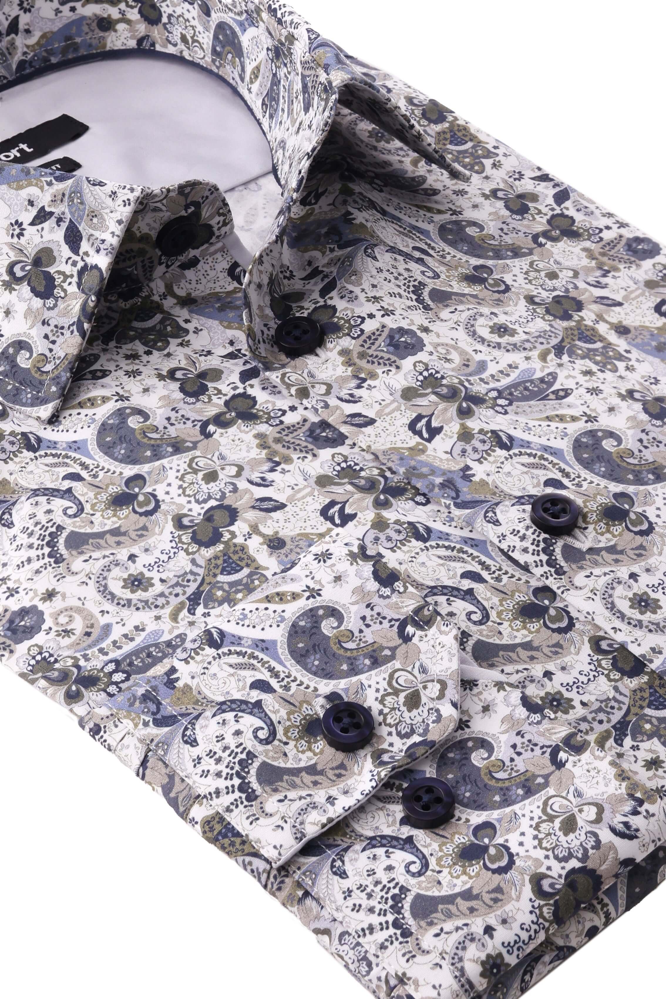 Hamilton Luxury Men's Paisley Dress Shirt – Multicolor | Treffort, crafted from 100% cotton, showcasing a sophisticated paisley pattern.