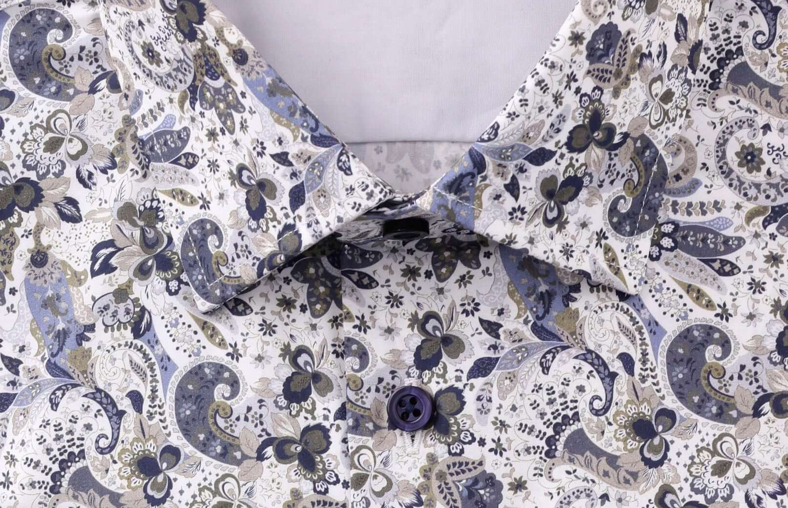 Hamilton Luxury Men's Paisley Dress Shirt – Multicolor | Treffort in close-up, showcasing its intricate paisley pattern and craftsmanship.