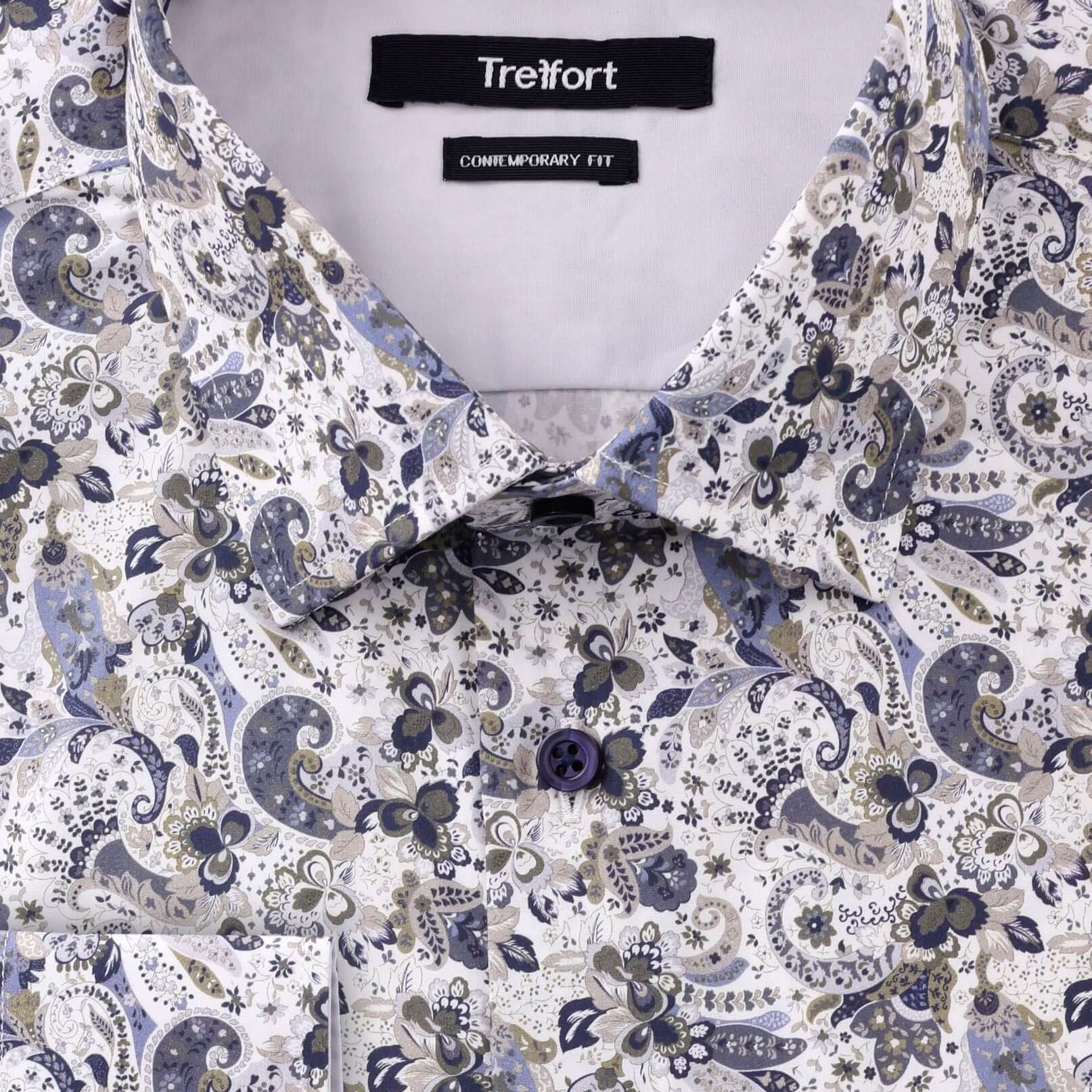 Hamilton Luxury Men's Paisley Dress Shirt – Multicolor | Treffort in close-up, showcasing its intricate paisley pattern and craftsmanship.