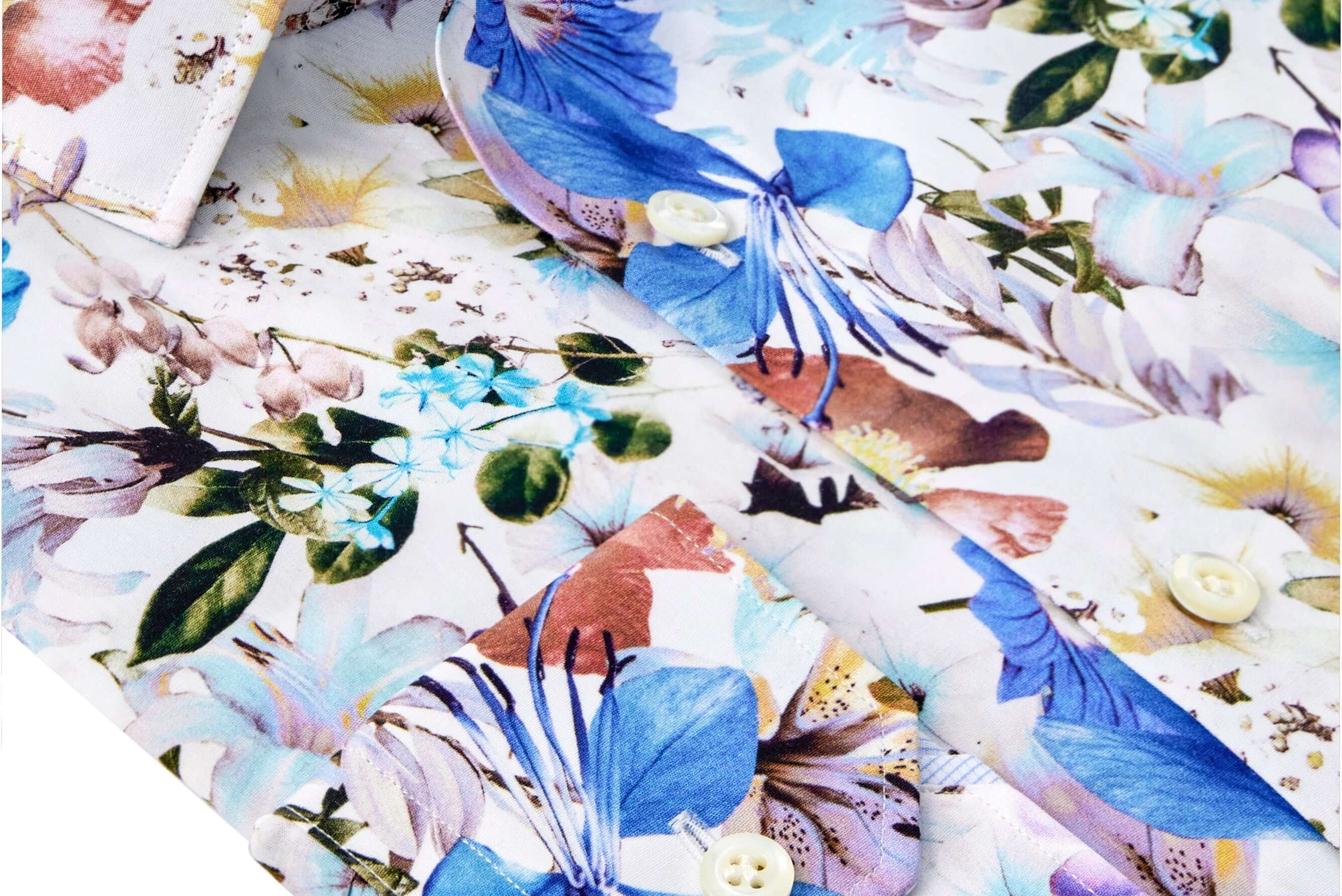 Henshaw Luxury Men's Floral Dress Shirt – Multicolor | Treffort, premium 100% cotton with vivid floral print, folded view.