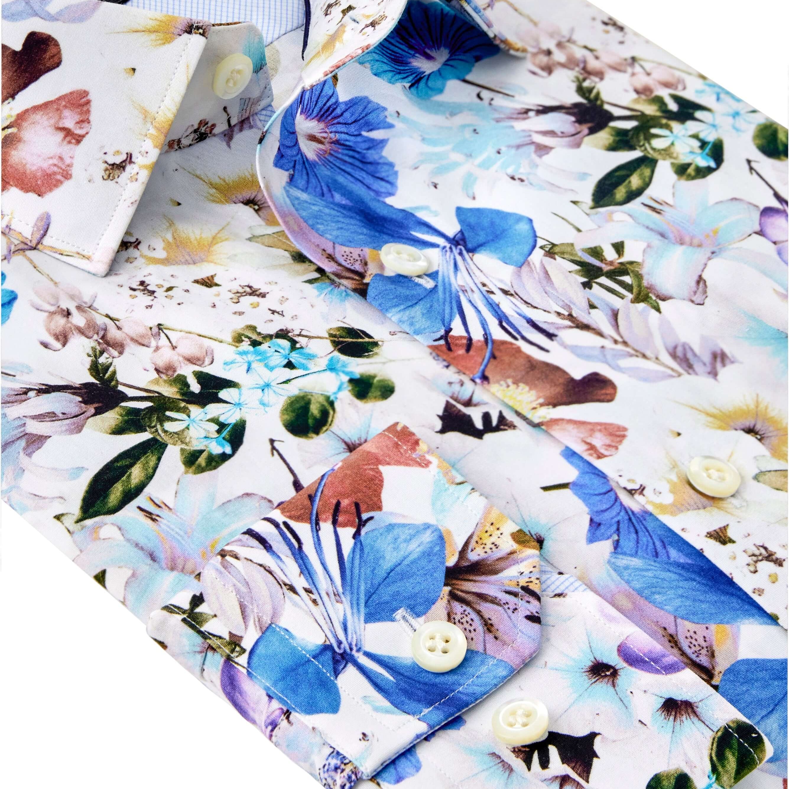 Henshaw Luxury Men's Floral Dress Shirt – Multicolor | Treffort, premium 100% cotton with vivid floral print, folded view.