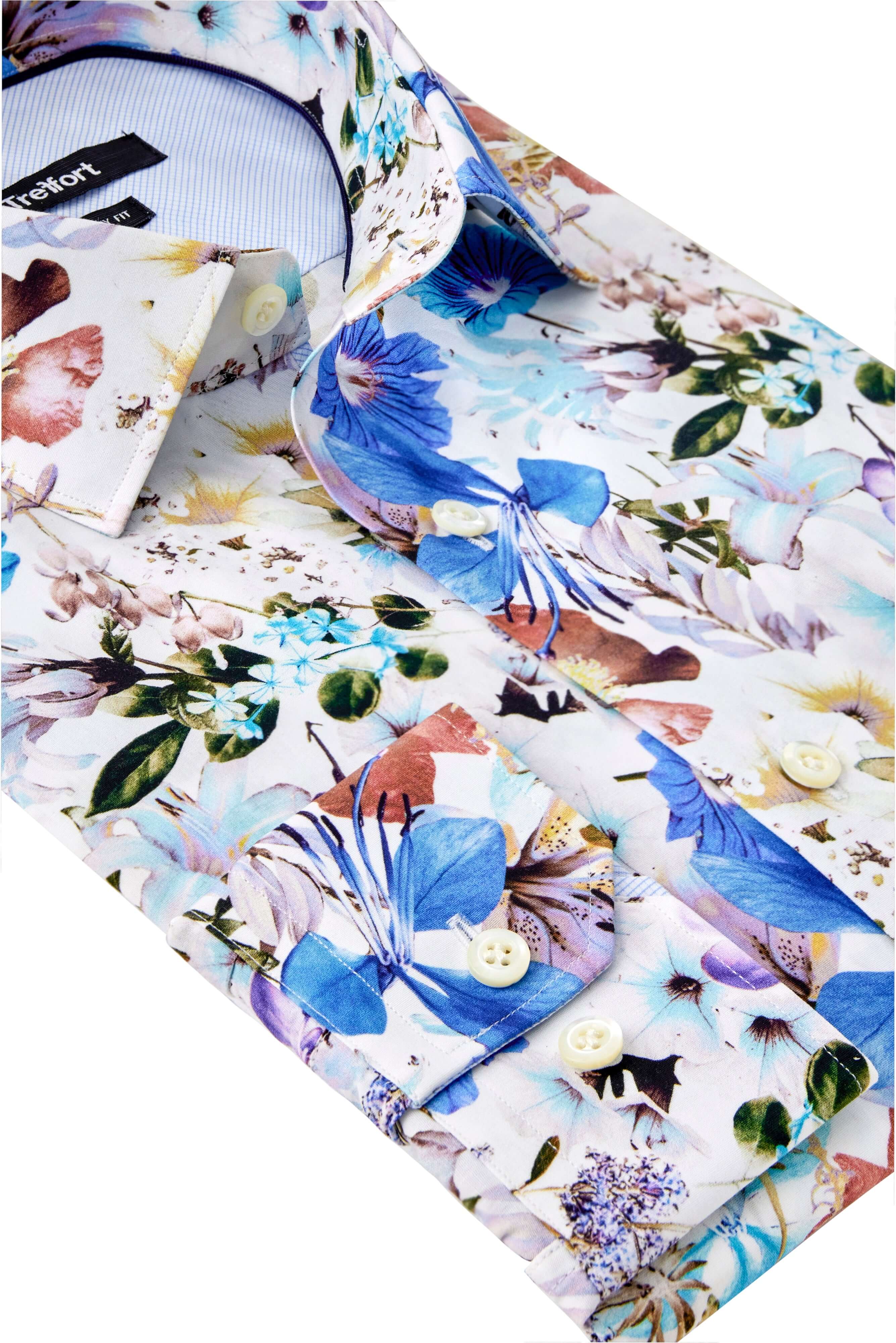 Henshaw Luxury Men's Floral Dress Shirt – Multicolor | Treffort, premium 100% cotton with vivid floral print, folded view.