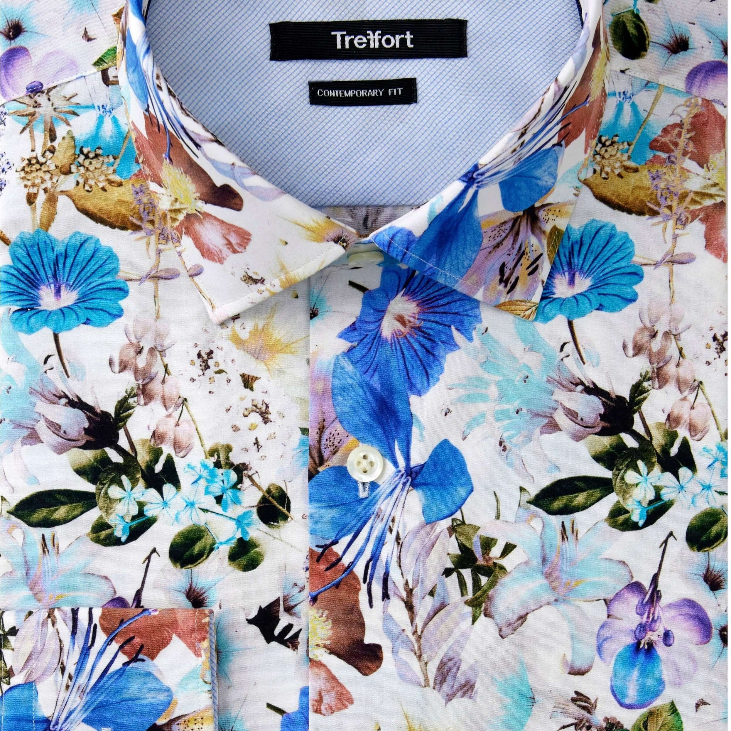 Henshaw Luxury Men's Floral Dress Shirt – Multicolor | Treffort, featuring premium cotton and vibrant floral design for upscale events.