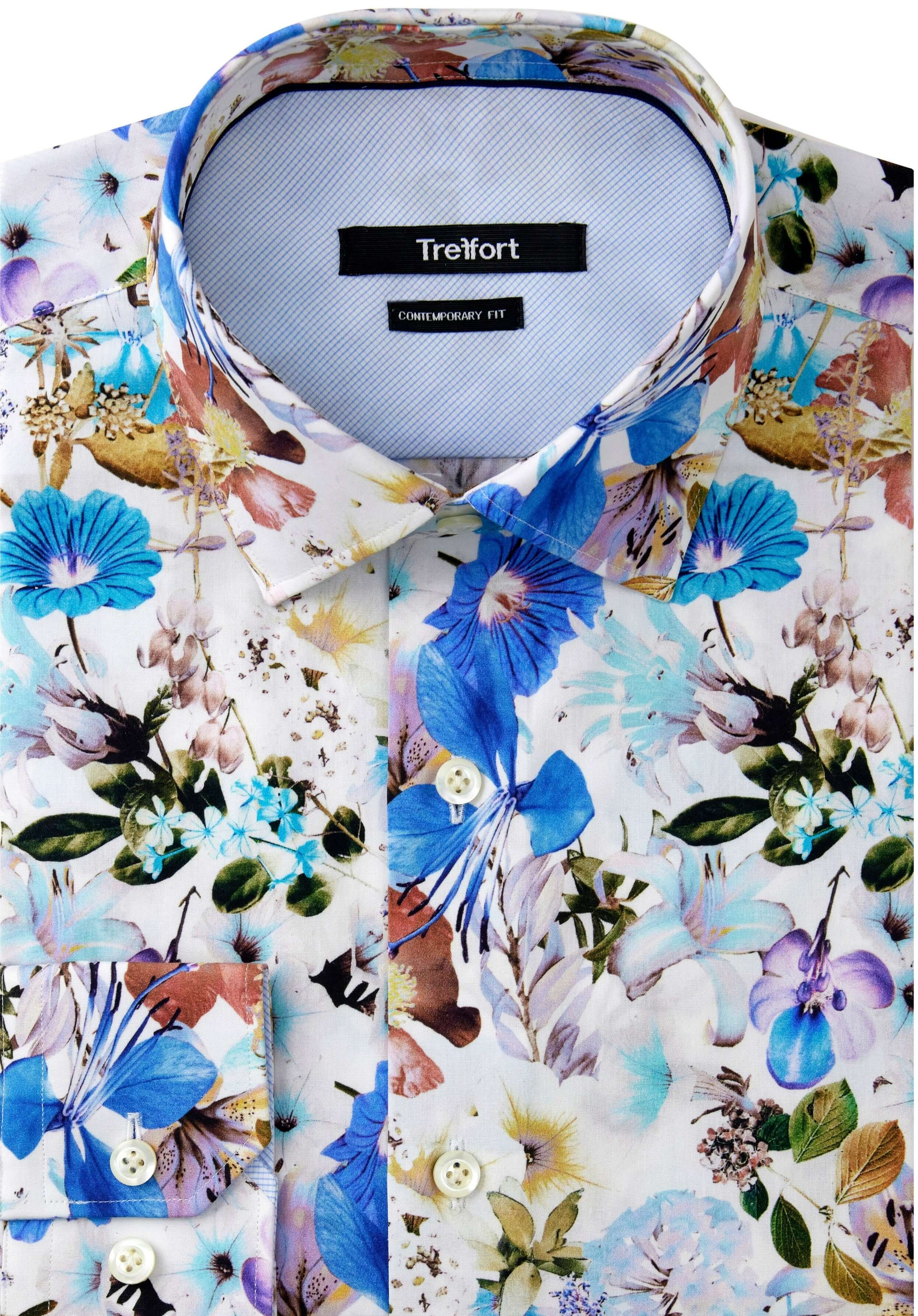 Henshaw Luxury Men's Floral Dress Shirt – Multicolor | Treffort, featuring premium cotton and vibrant floral design for upscale events.