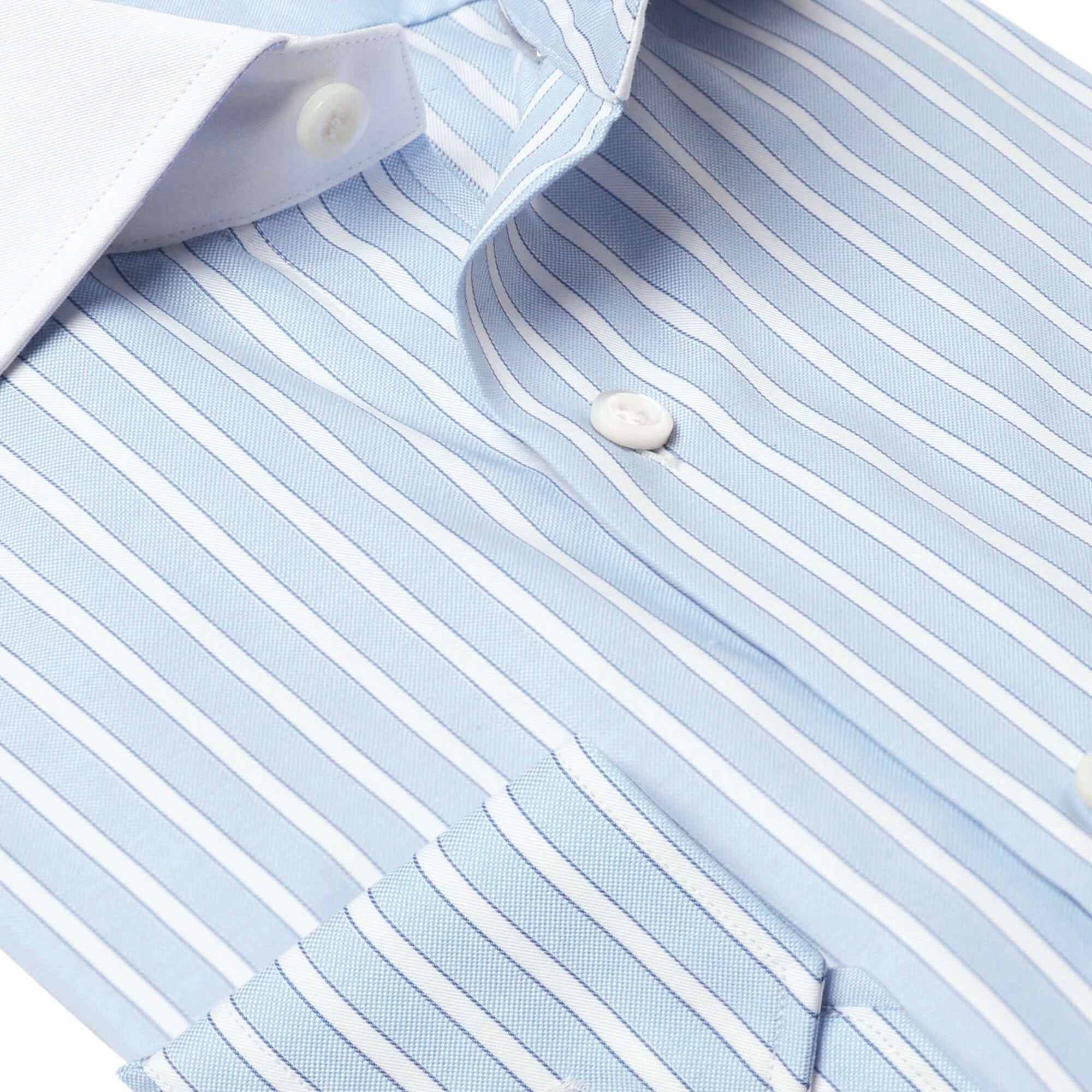 Hester Luxury Men's Striped Dress Shirt – Blue | Treffort, elegant men's fashion shirt with clean stripes and premium craftsmanship