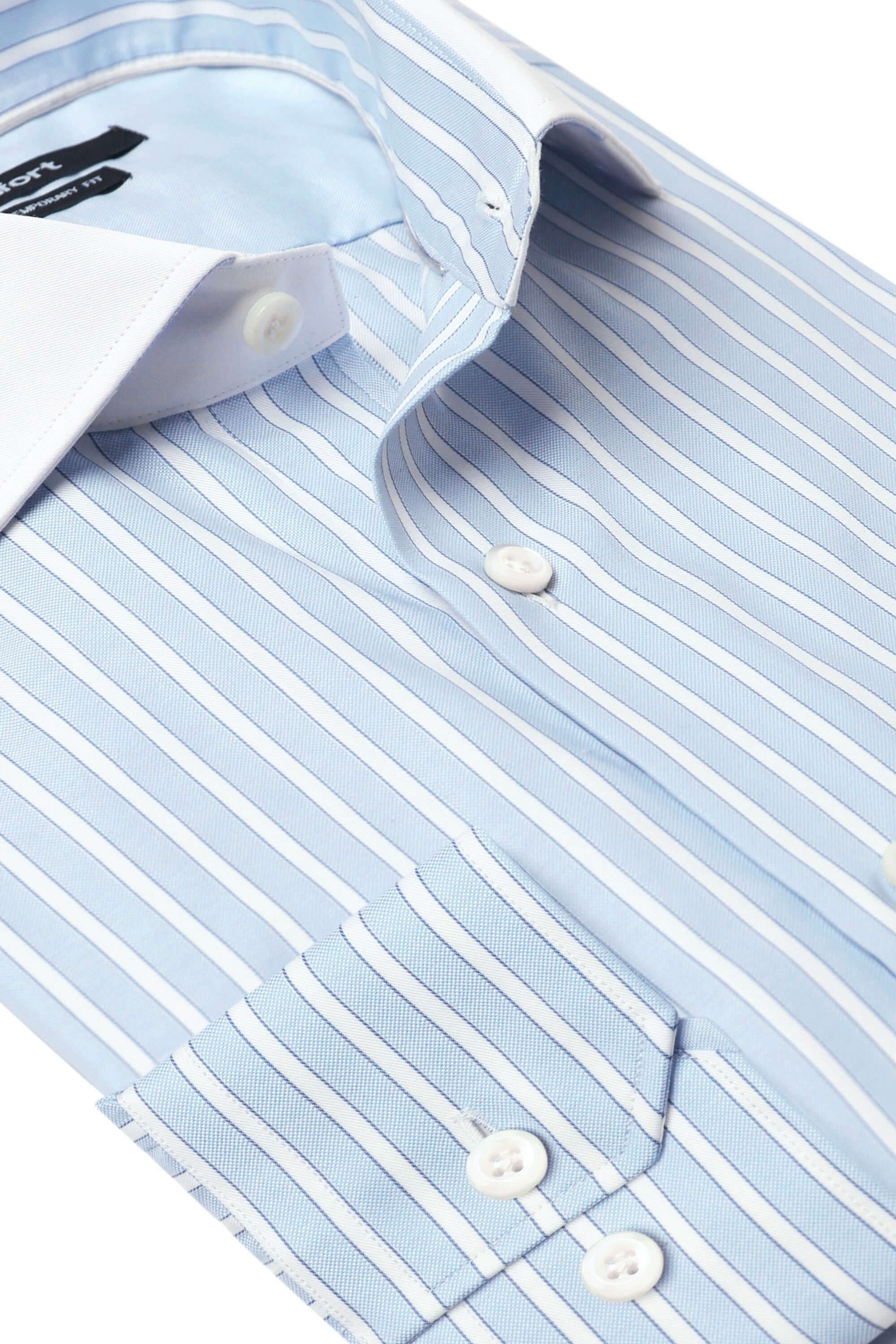 Hester Luxury Men's Striped Dress Shirt – Blue | Treffort, elegant men's fashion shirt with clean stripes and premium craftsmanship