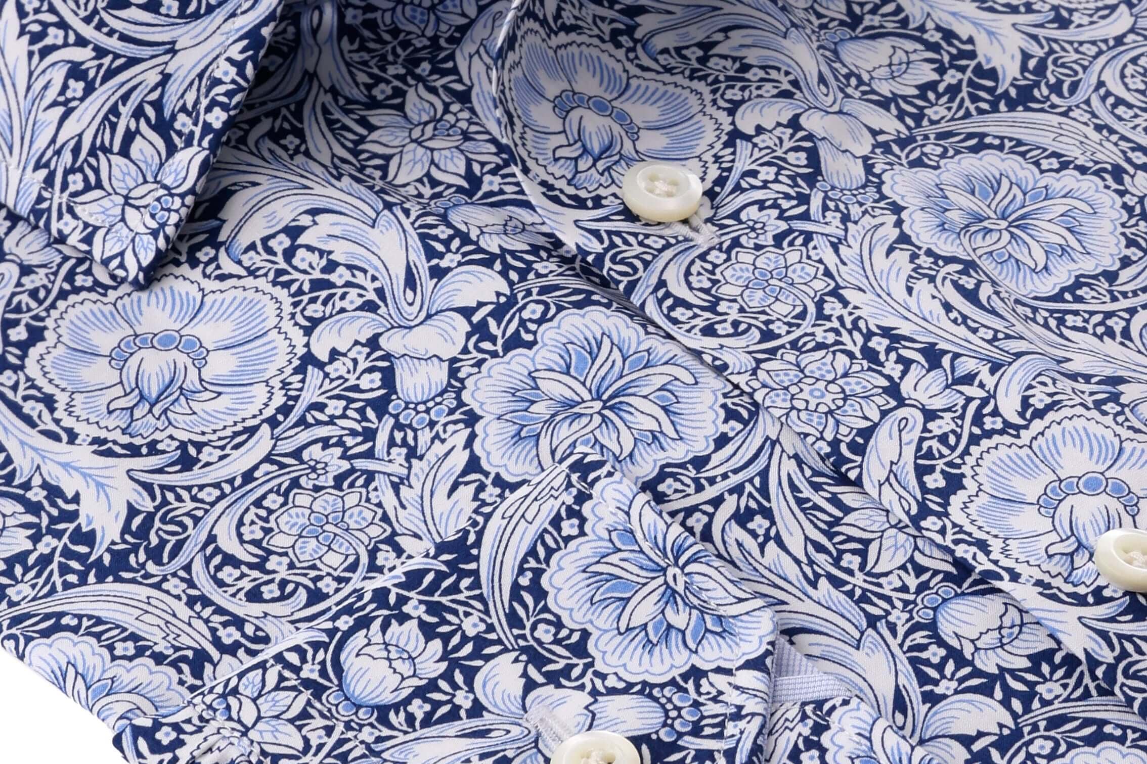 Jones Luxury Men's Victorian Floral Dress Shirt – White/Blue | Treffort with intricate floral design.