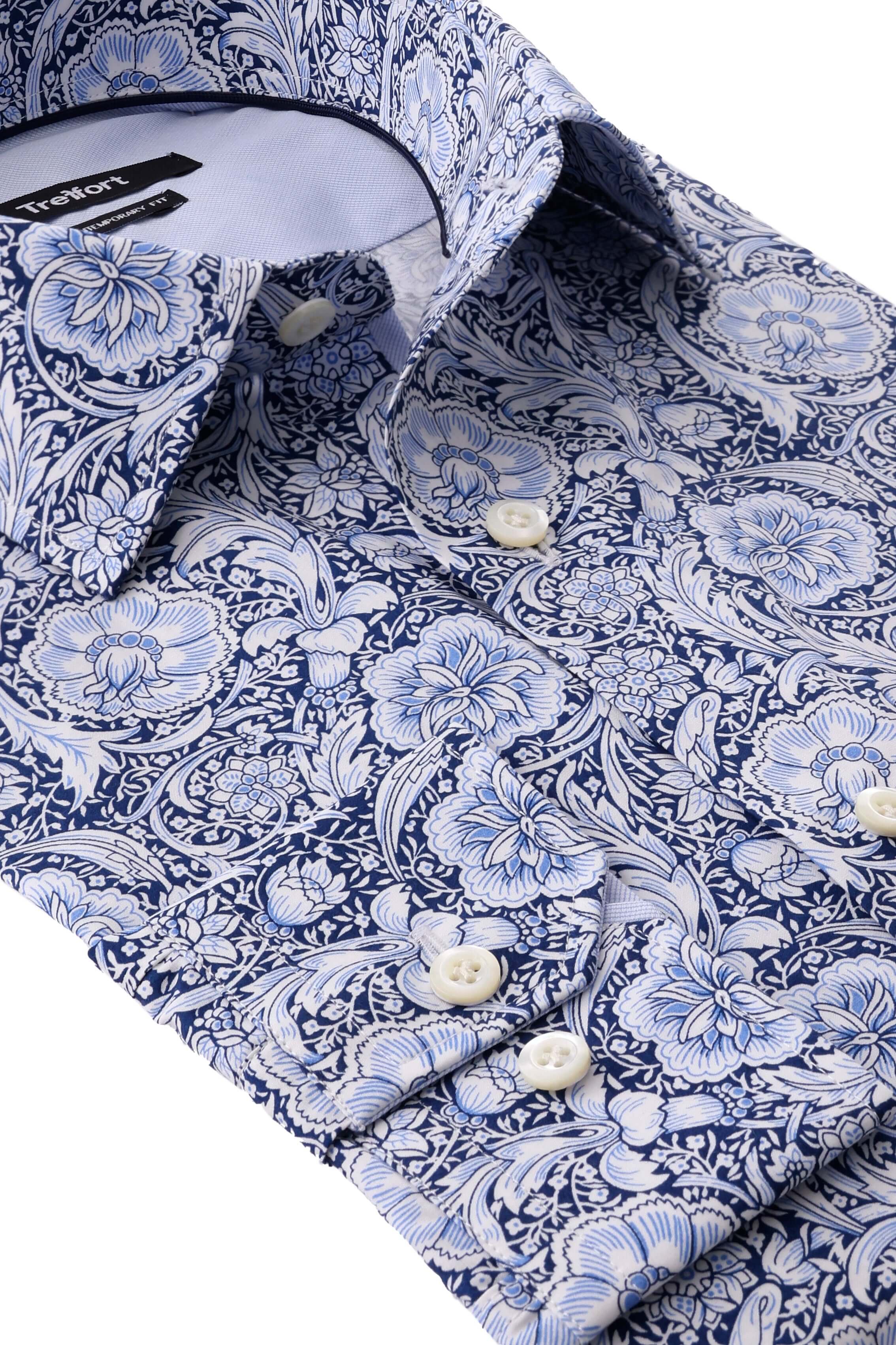 Jones Luxury Men's Victorian Floral Dress Shirt – White/Blue | Treffort with intricate floral design.