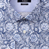 Jones Luxury Men's Victorian Floral Dress Shirt – White/Blue | Treffort, featuring intricate blue and white floral motifs.