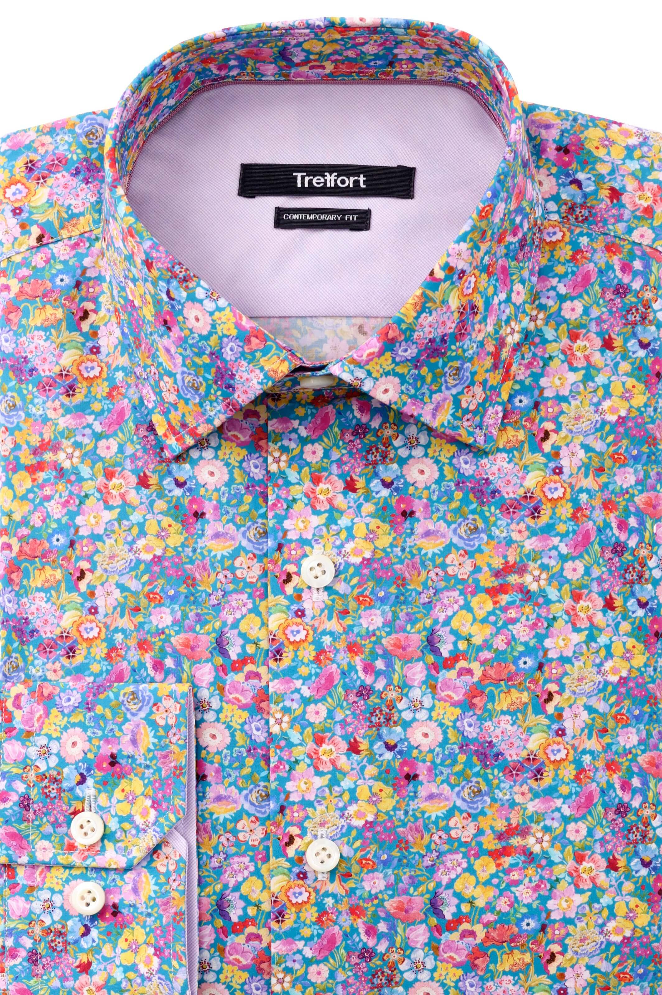 Mitchell Luxury Men's Floral Print Dress Shirt – Multicolor | Treffort, vibrant floral pattern on premium cotton.