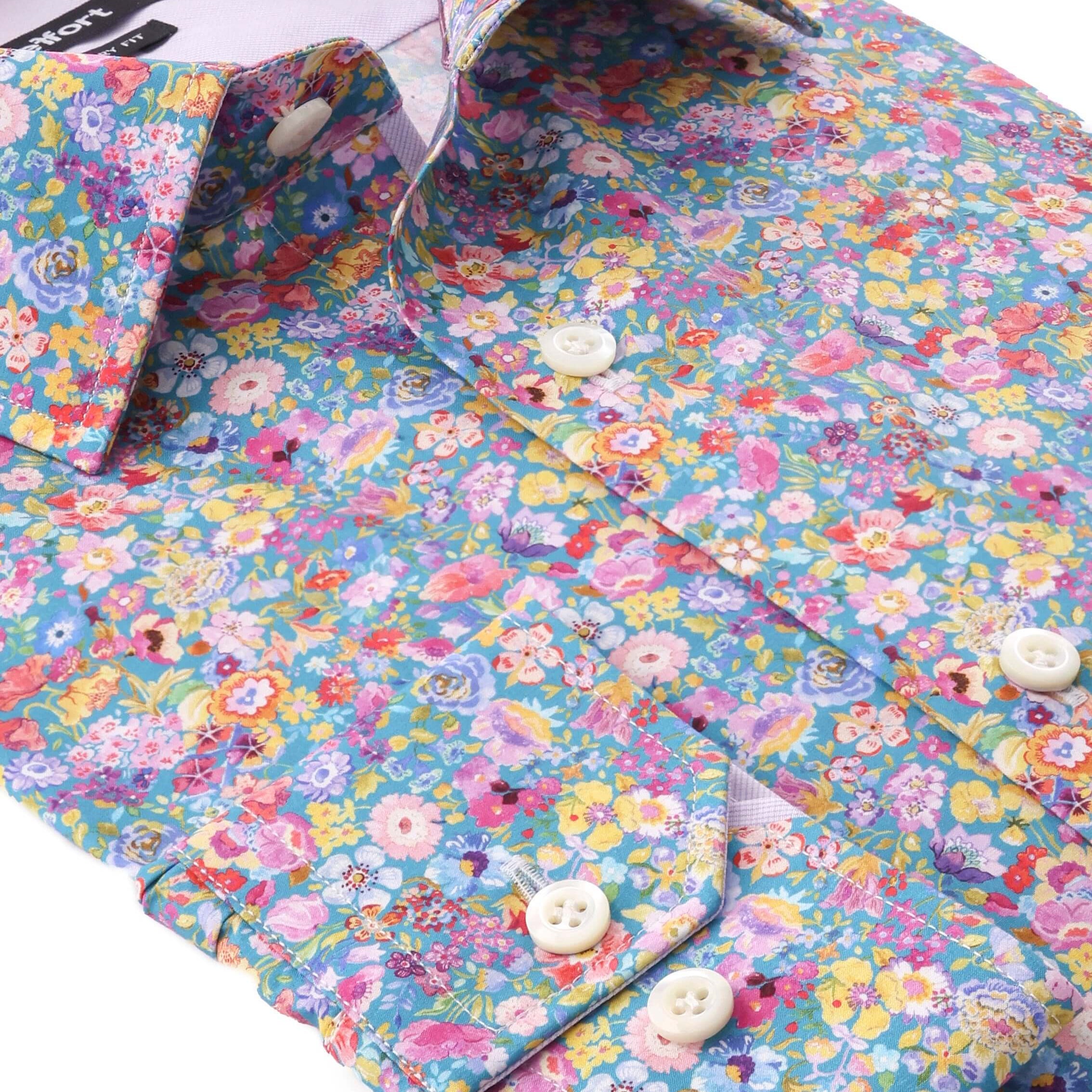 Mitchell Luxury Men's Floral Print Dress Shirt – Multicolor | Treffort with vibrant floral pattern in premium cotton.