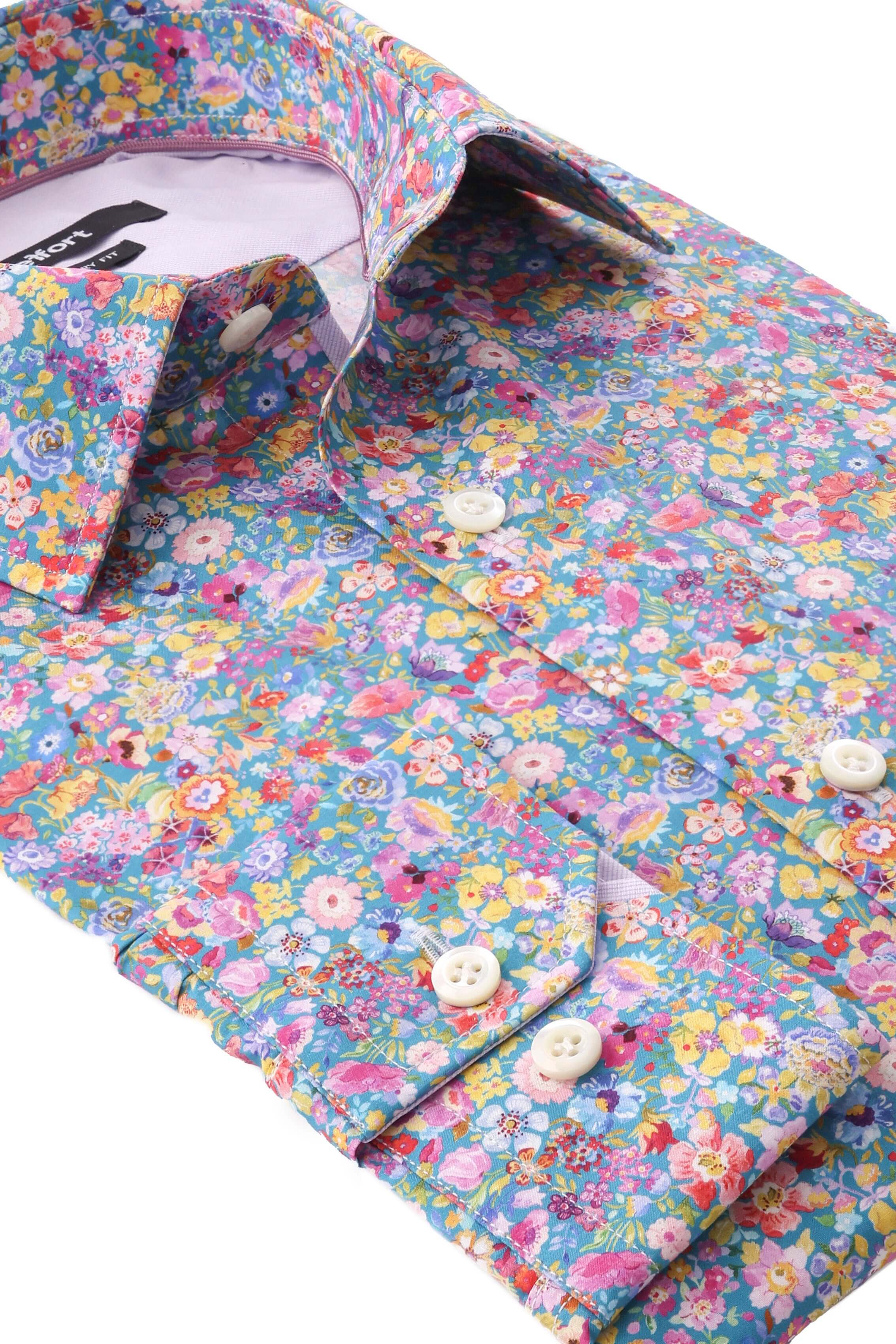Mitchell Luxury Men's Floral Print Dress Shirt – Multicolor | Treffort with vibrant floral pattern in premium cotton.