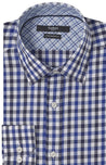 MONROE BLUE CHECKERED BUTTON DOWN DRESS SHIRT - CASUAL /FORMAL EVENT - FRONT VIEW