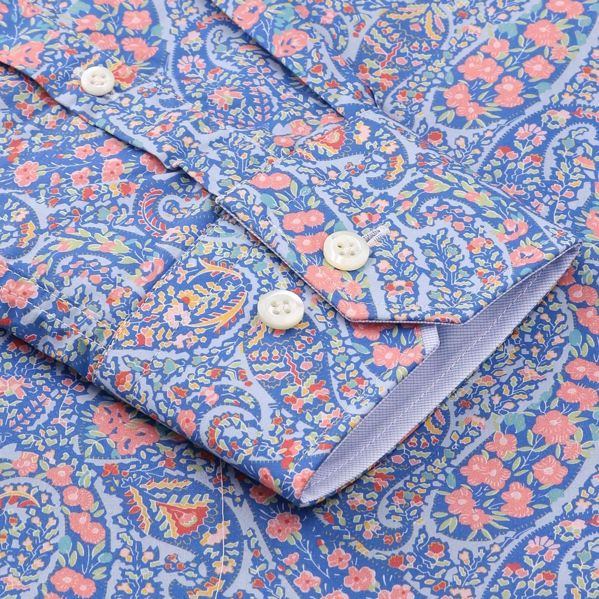 Vestry Luxury Men's Paisley Floral Dress Shirt – Multicolor by Treffort, detailed pattern close-up on premium cotton fabric.