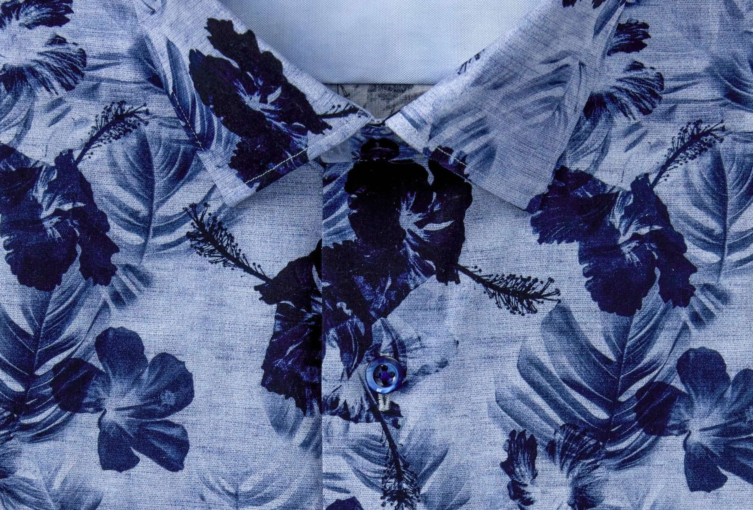 Watermark 2 Luxury Men's Floral Dress Shirt – Multicolor by Treffort, premium cotton, deep blue floral design, sophisticated style.