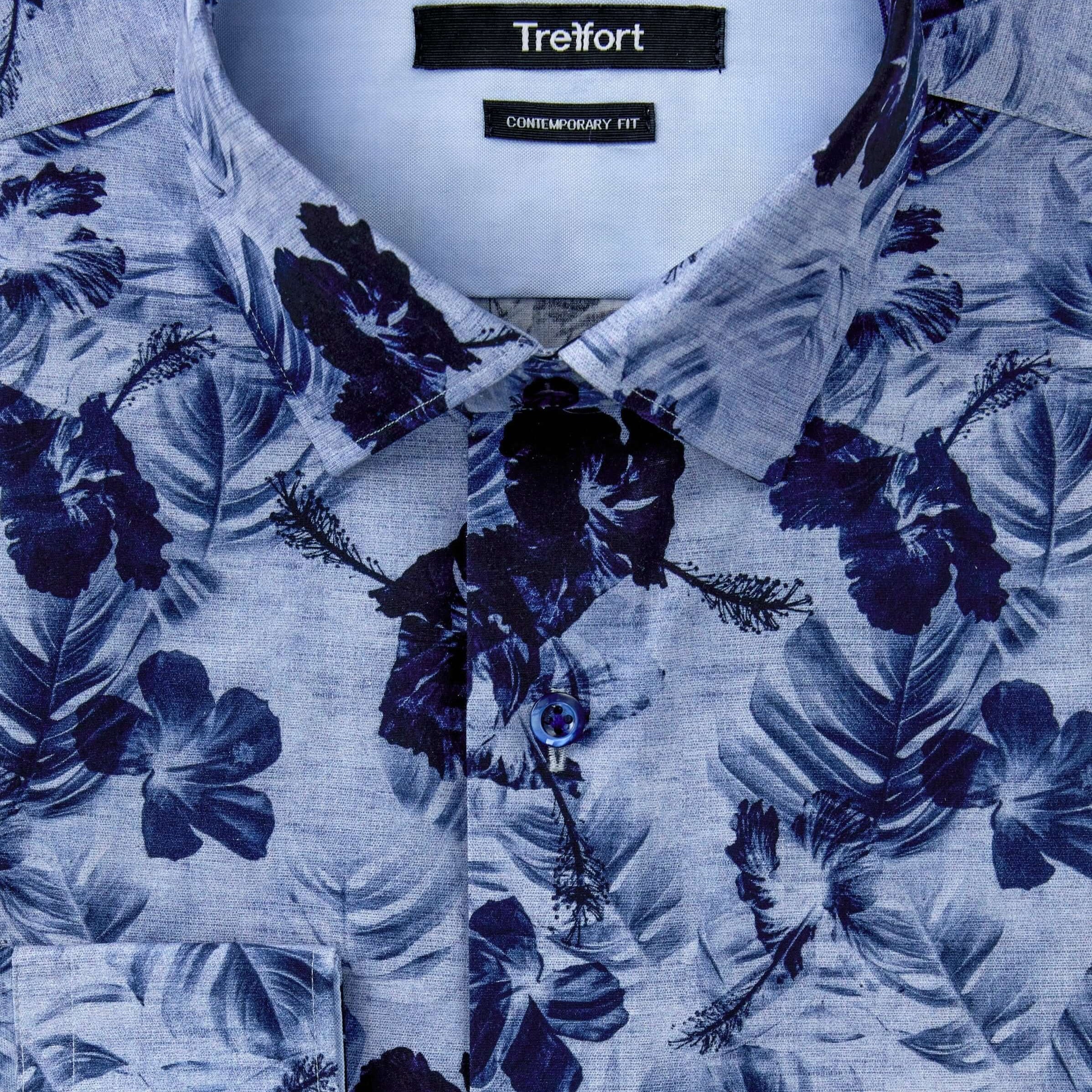 Watermark 2 Luxury Men's Floral Dress Shirt – Multicolor by Treffort, premium cotton, deep blue floral design, sophisticated style.