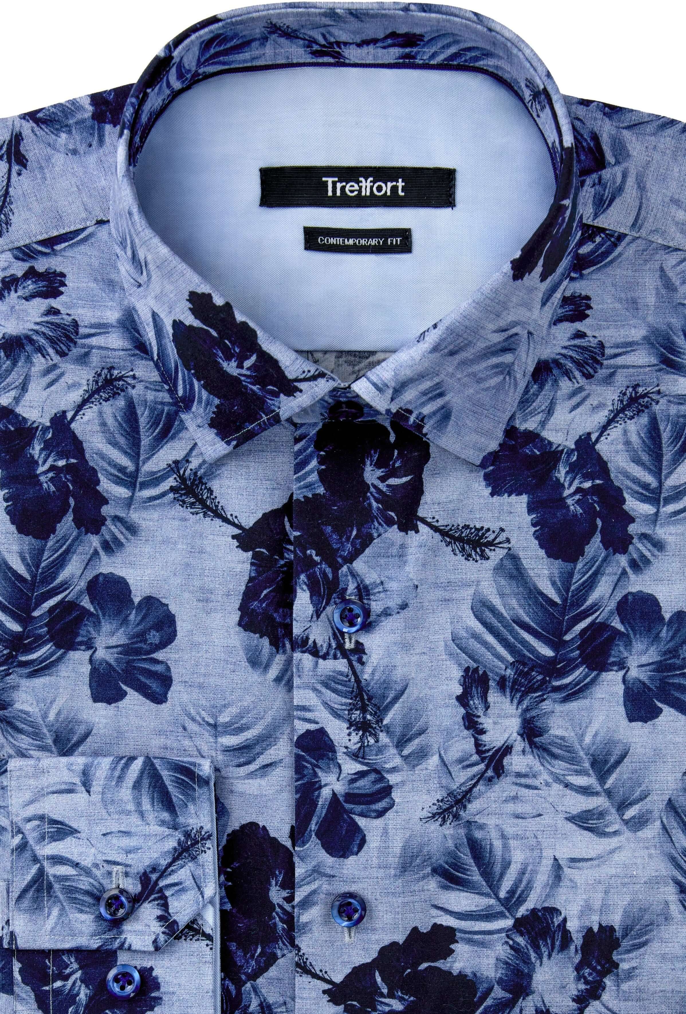 Watermark 2 Luxury Men's Floral Dress Shirt – Multicolor by Treffort, premium cotton, deep blue floral design, sophisticated style.