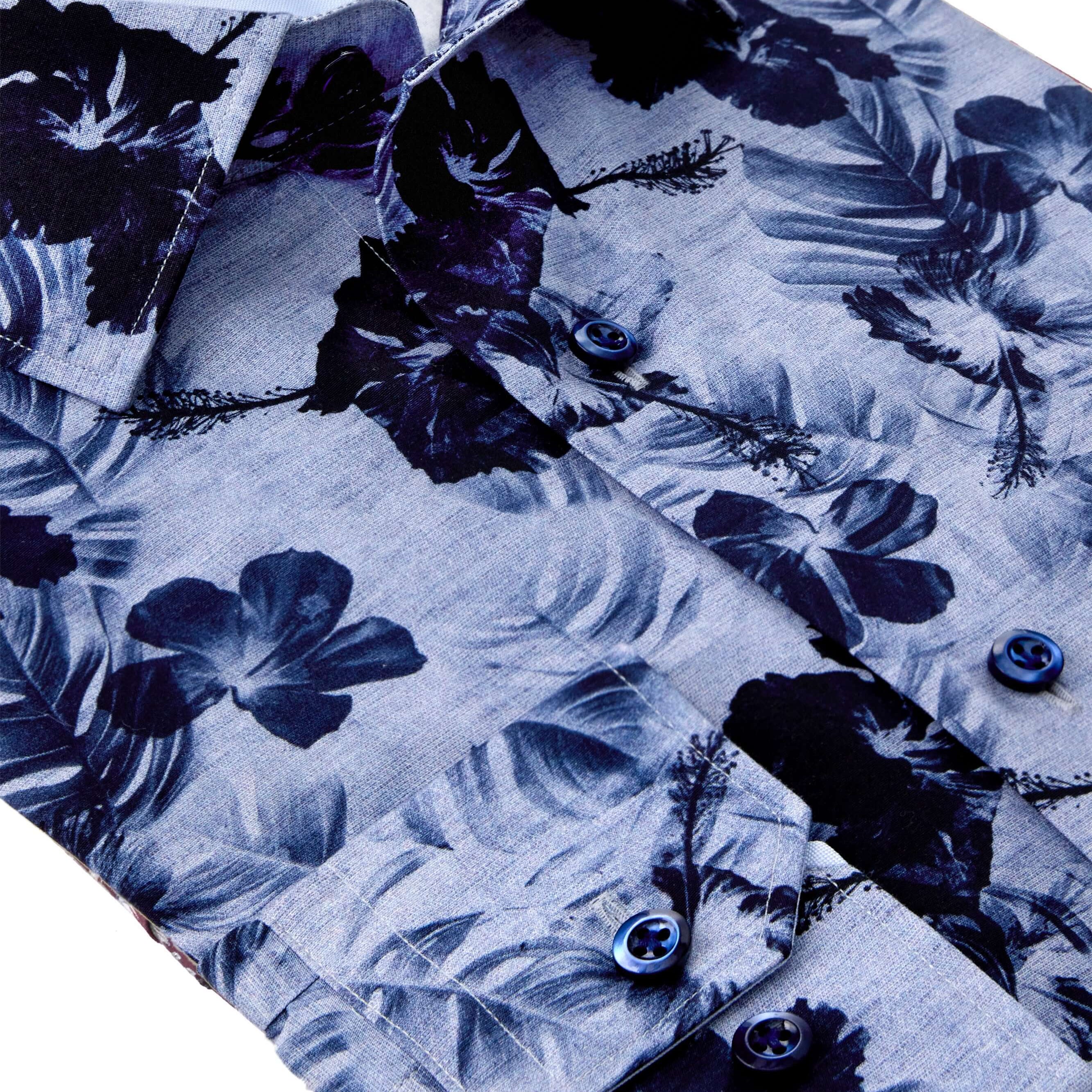 Watermark 2 Luxury Men's Floral Dress Shirt – Multicolor | Treffort, deep blue floral print on luxury cotton