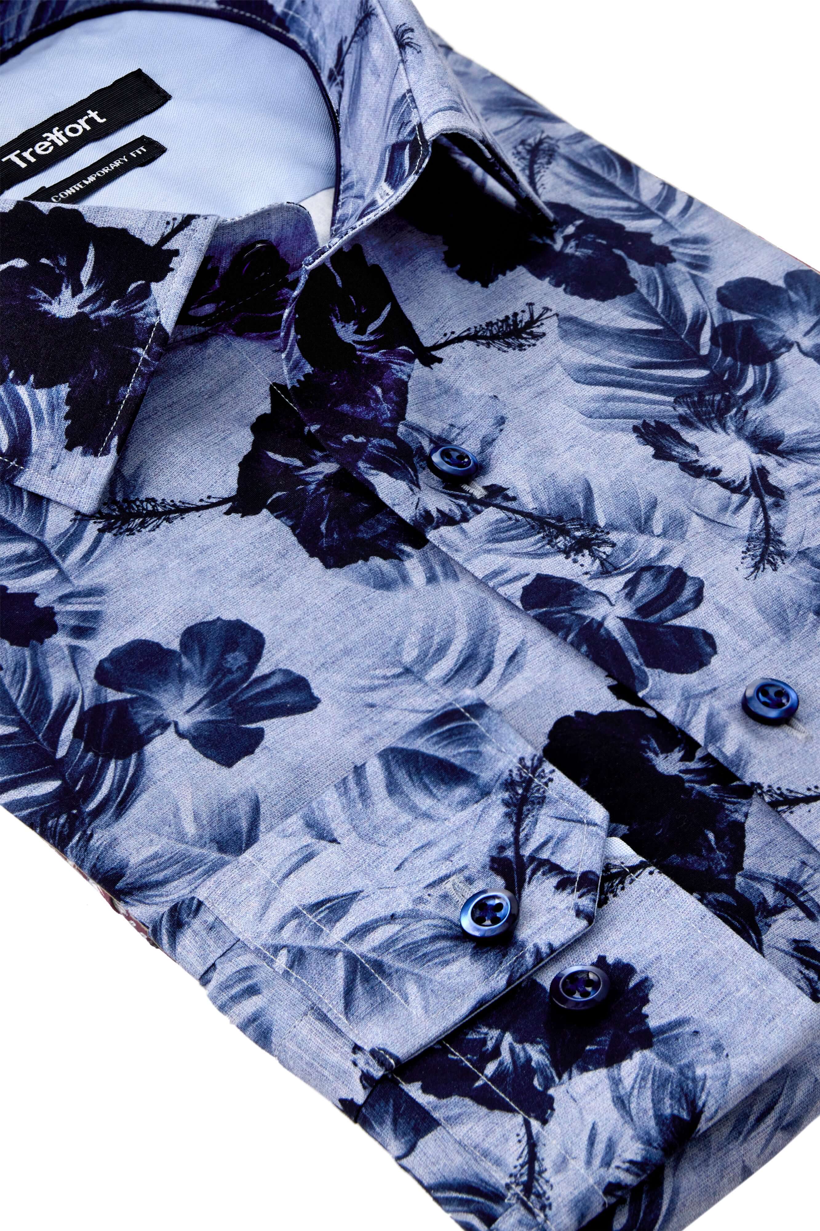Watermark 2 Luxury Men's Floral Dress Shirt – Multicolor | Treffort, deep blue floral print on luxury cotton