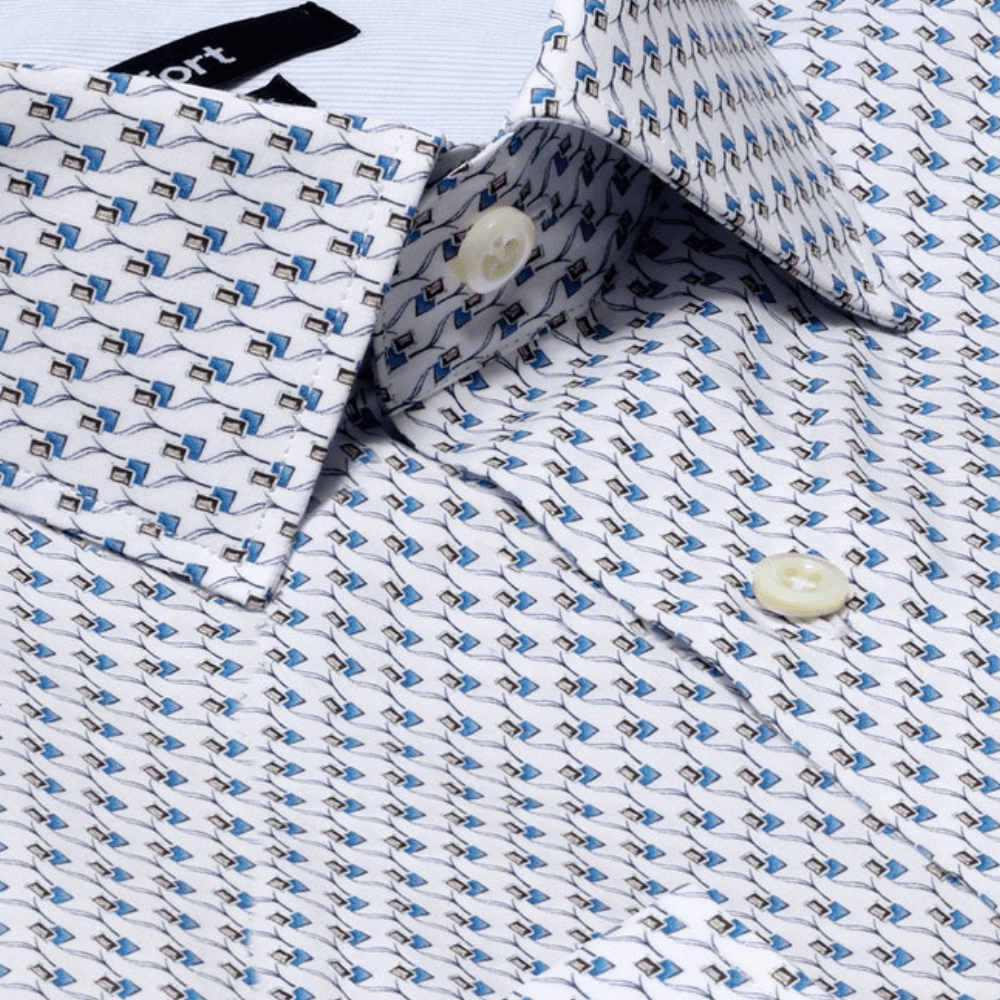 CORTLAND WHITE PRINT BUTTON DOWN DRESS SHIRT - CASUAL /FORMAL EVENT - SIDE VIEW