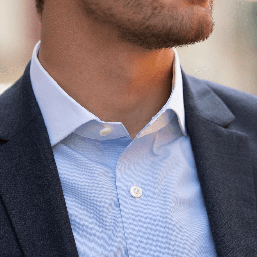 Cooper Light Blue luxury men's dress shirt white collar – Treffort