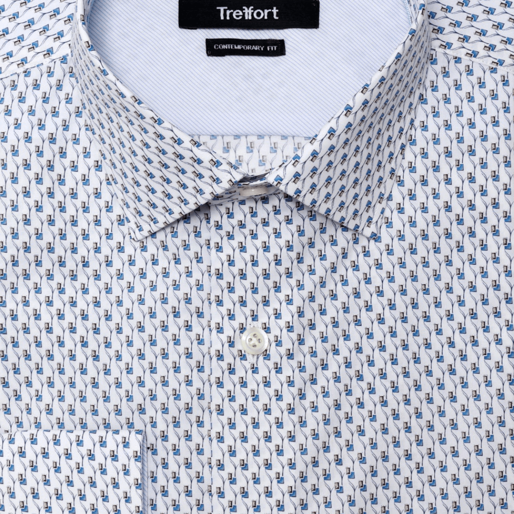 CORTLAND WHITE PRINT BUTTON DOWN DRESS SHIRT - CASUAL /FORMAL EVENT - FRONT VIEW